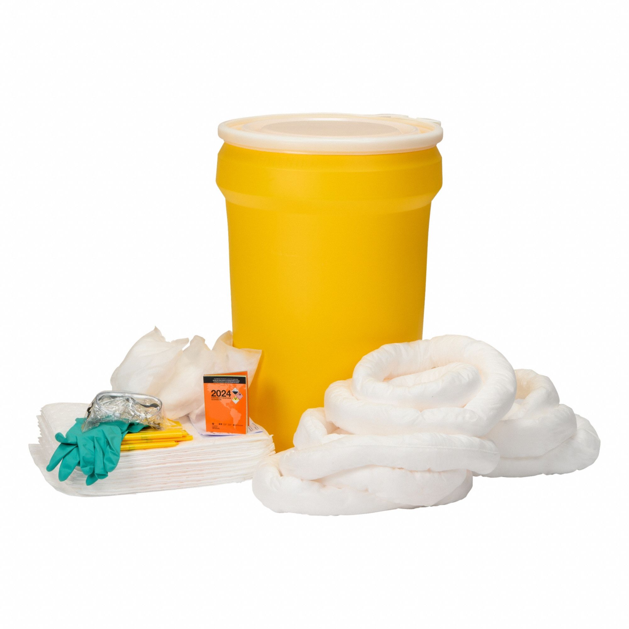 Spill Kit: 29 gal Volume Absorbed Per Kit, Yellow, 30 gal Container Capacity, Drum