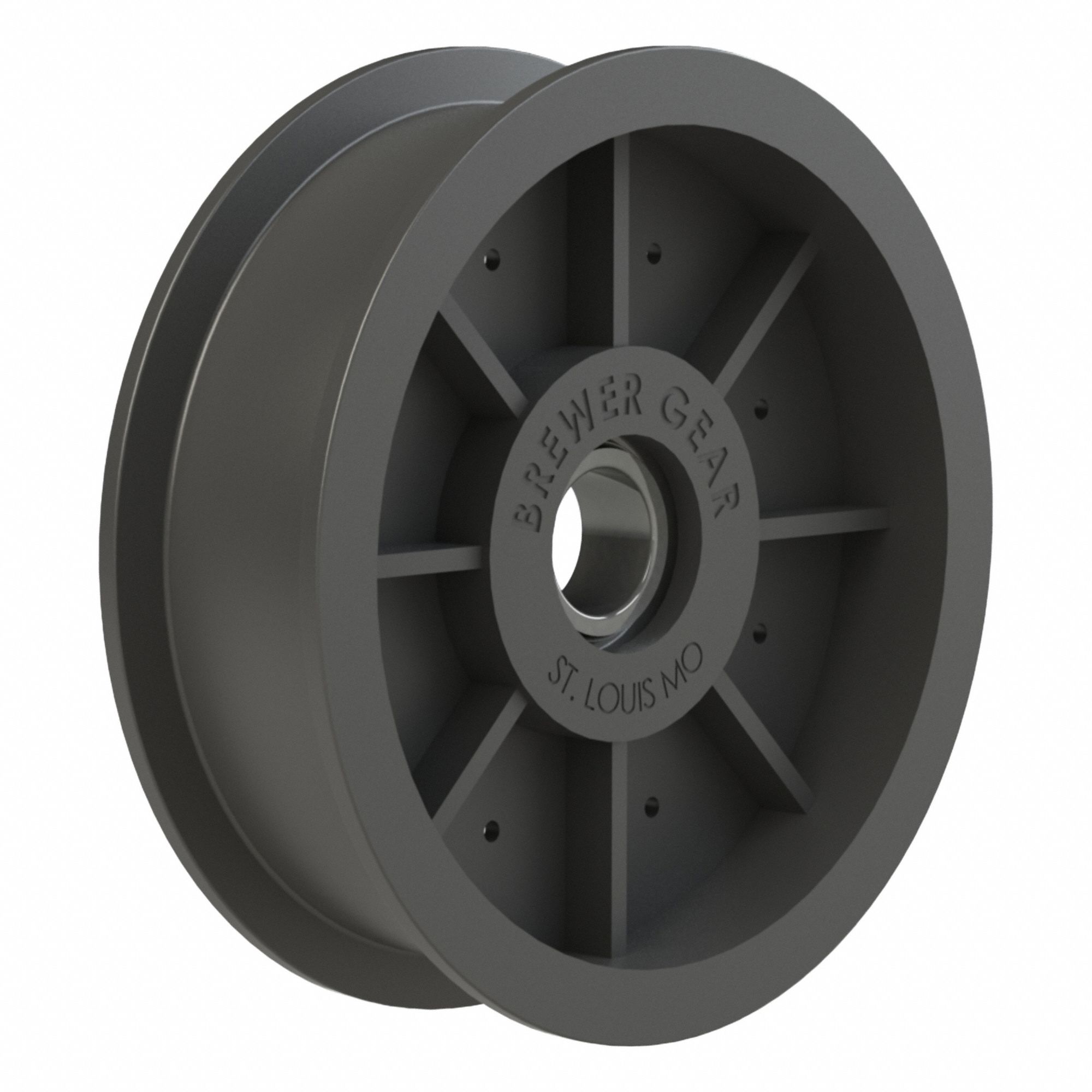 BREWER MACHINE & GEAR Flat Belt Idler Pulley: 43/64 in Bore, 2.07 in OD, Nylon, Ball Bearing (MPN BF2001). Key specifications — Bearing Type: Ball; Brand: BREWER MACHINE & GEAR.