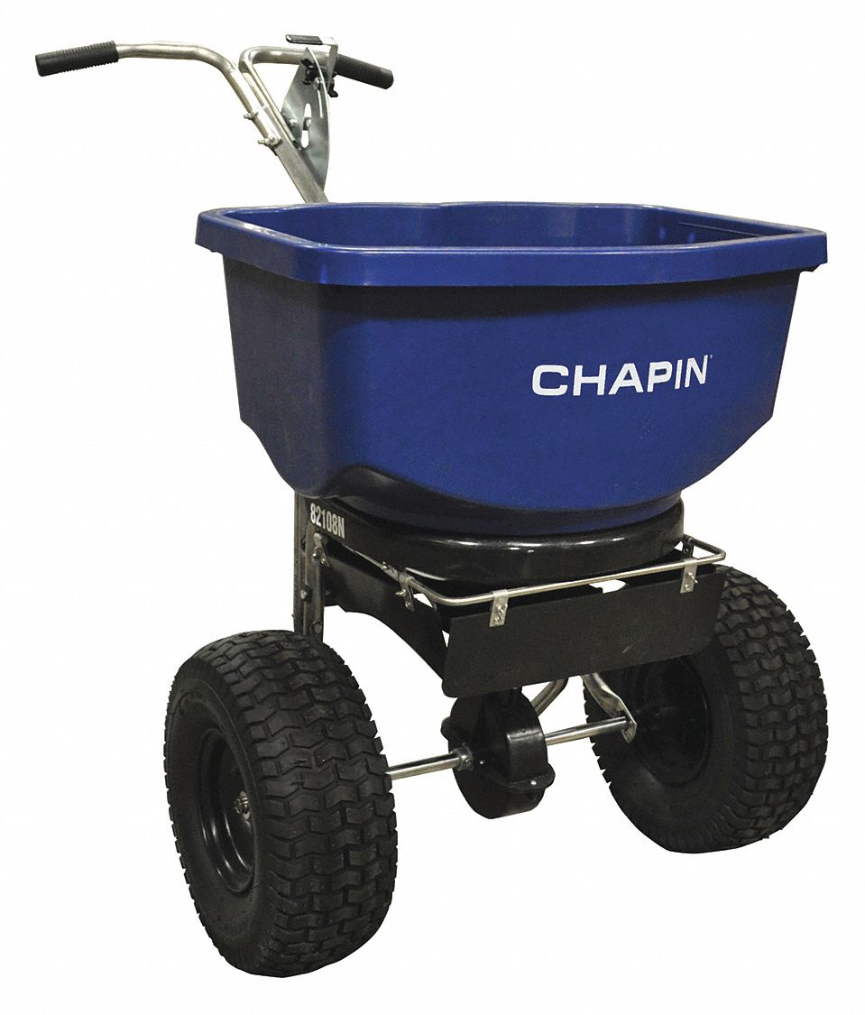 BROADCAST SPREADER, ADJUSTABLE GATE, 100 LBS CAPACITY, 5 X 14 IN, PLASTIC, METAL, STAINLESS STEEL