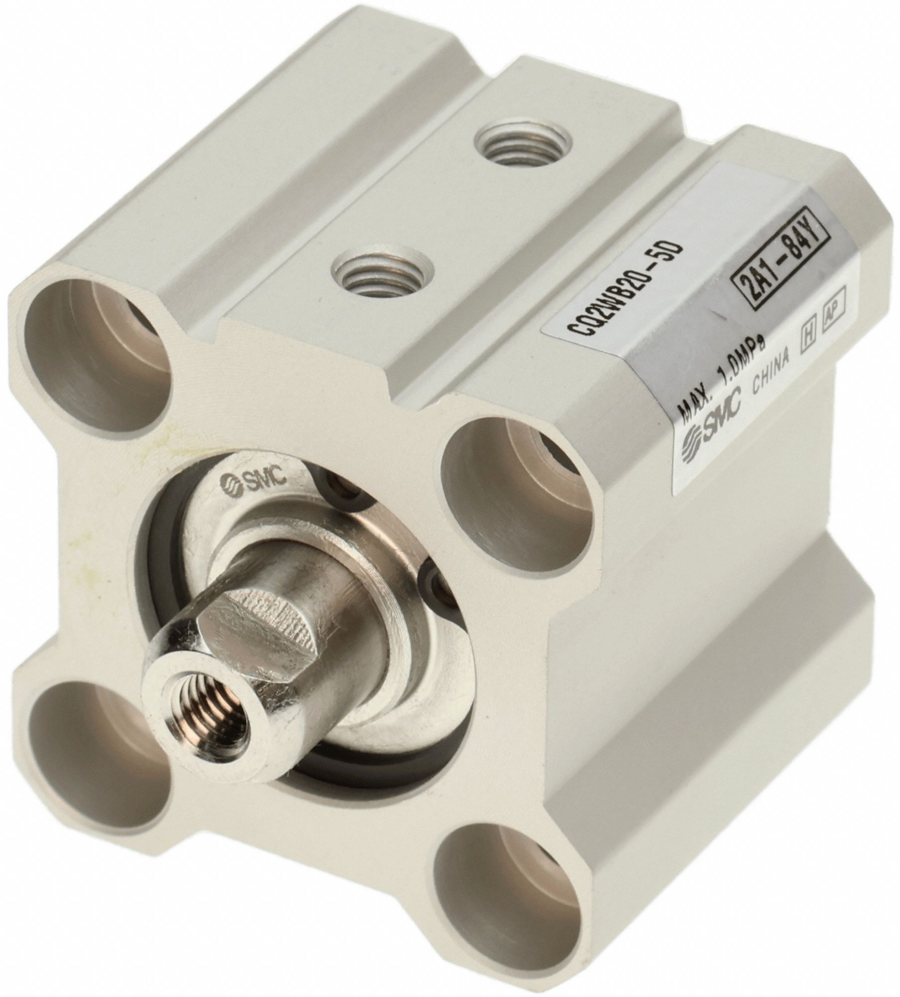 Compact Cylinder: 20 mm Bore Dia, 10 mm Stroke Lg, Through Hole Mounting, Aluminum, M5 x 0.8