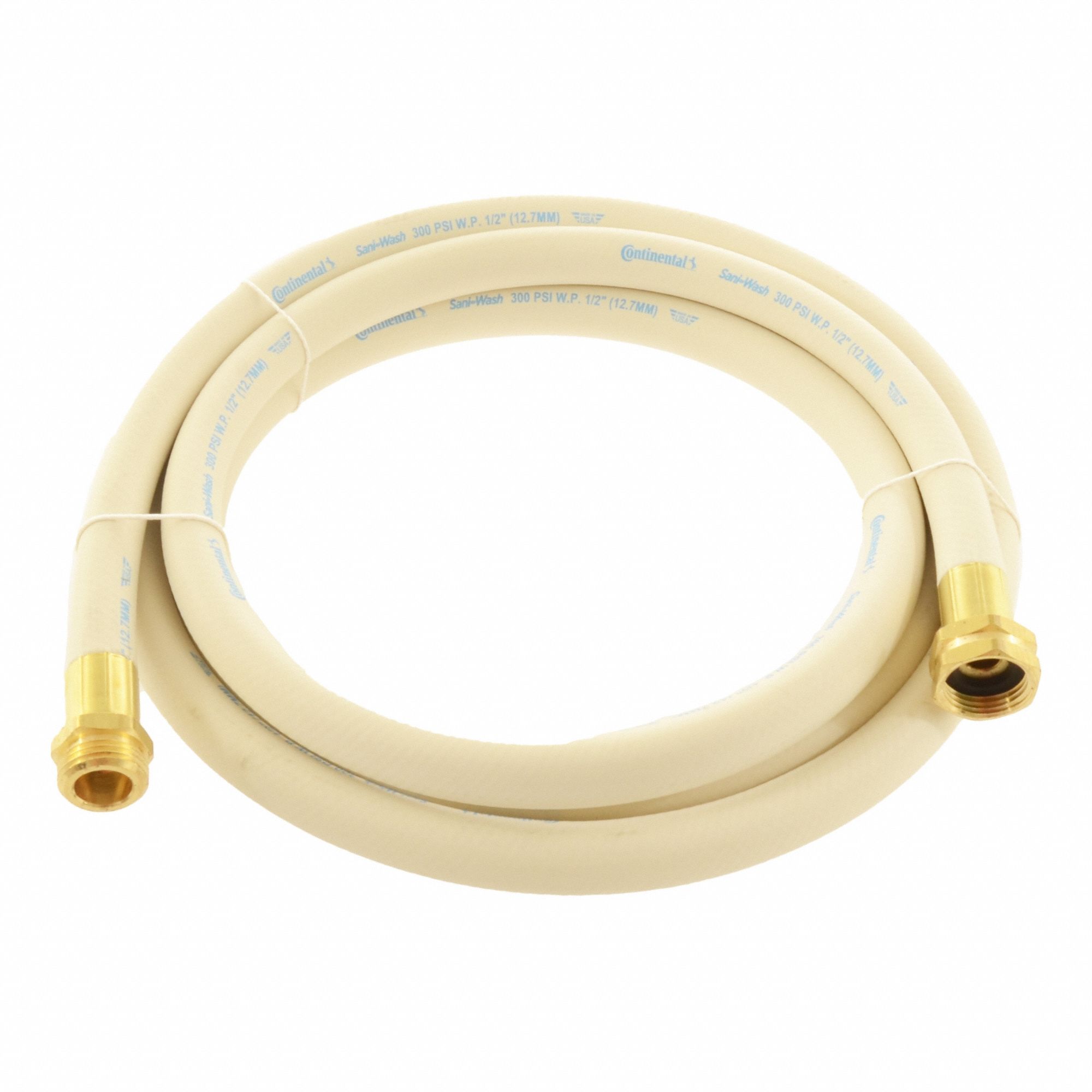 Washdown Hose: 1 in Hose Inside Dia., 300 psi, -40° to 210°F, White, 10 ft Hose Lg, MNPSH x FNPSH