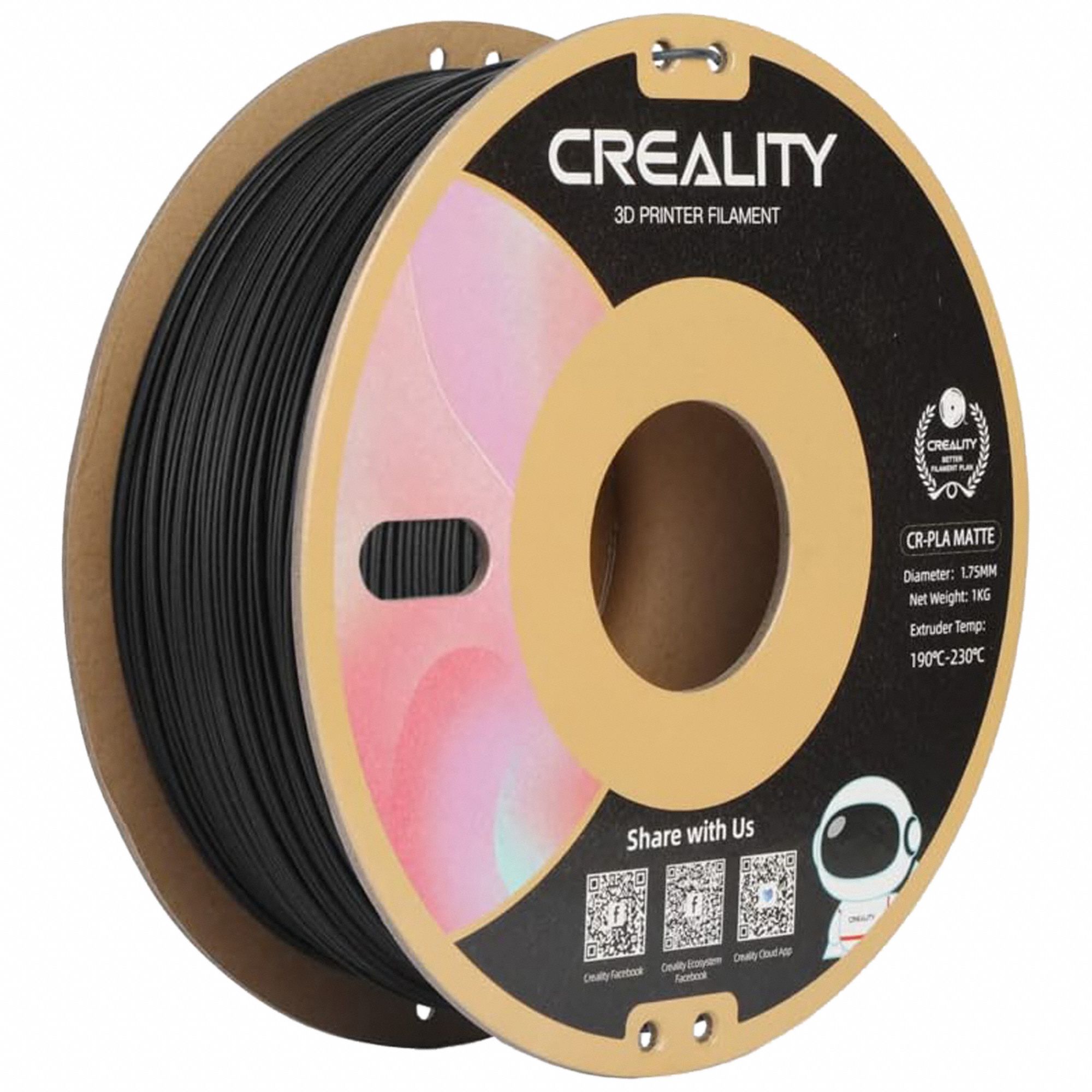 CREALITY, Black, 1.75 Mm Dia, 3D Printer Filament - 798JY6|CR-PLA Matte ...