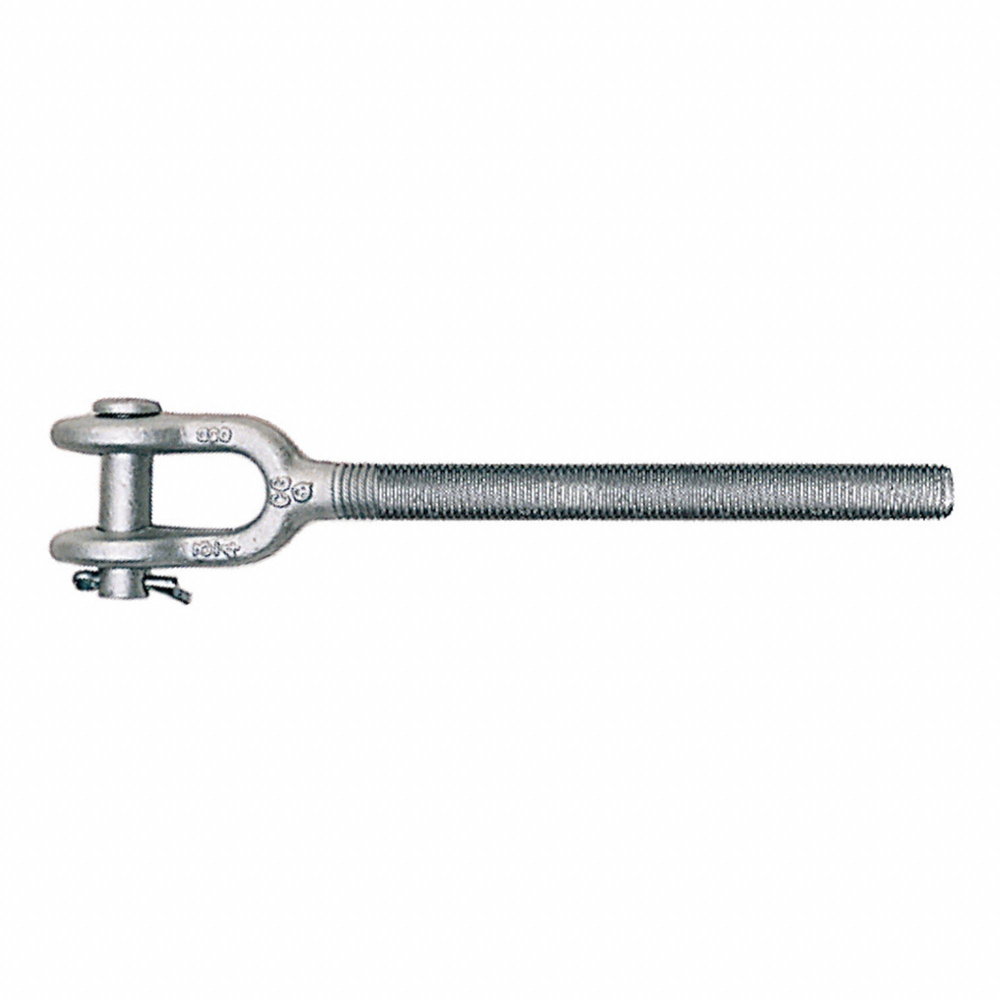 JAW END FITTING, RIGHT HAND, HG4037, CAP 1.59 TON, 6 IN, 5/8" SHANK, TEMPERED GALVANIZED STEEL