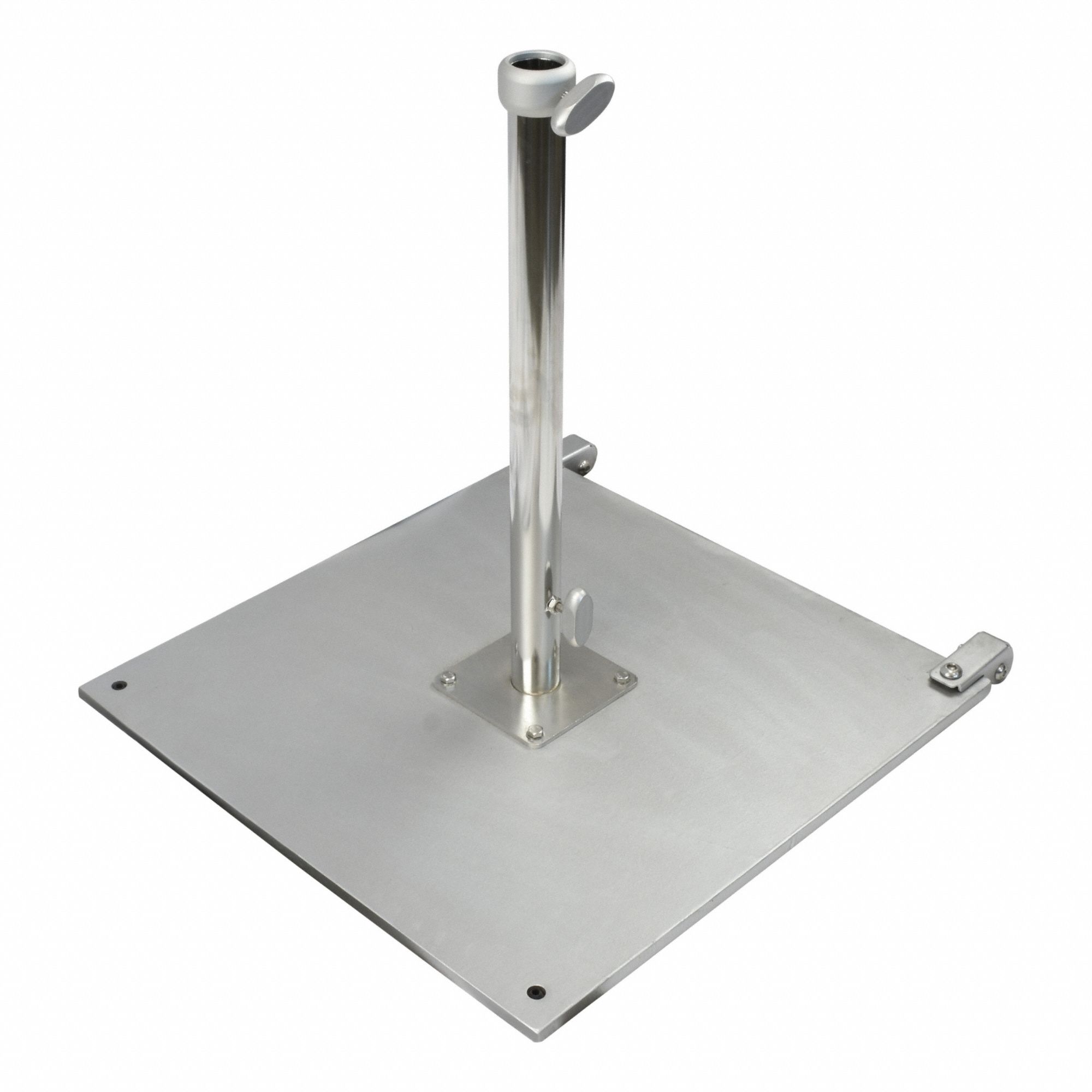 Umbrella Base: Silver, For 1 1/2 in Pole Dia, 33 1/2 in Overall Dia, Steel