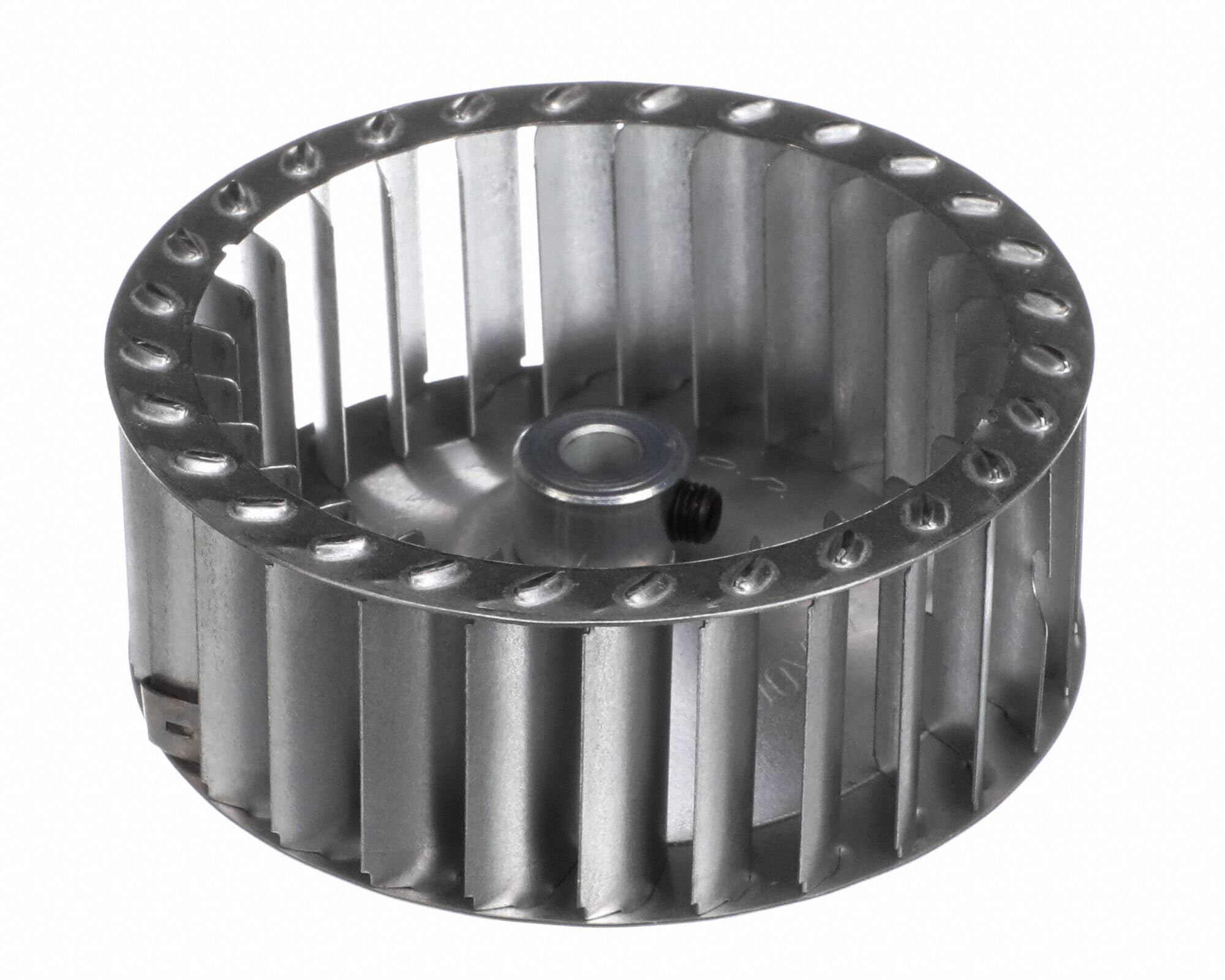 Blower Wheel: 4 in Dia, 1 1/2 in W, CW Closed End, Steel Wheel, 1 Inlets, 5/16 in Bore, Tabbed (MPN LA11AA005). Key specifications — Manufacturer Part Number: LA11AA005; Brand: CARRIER; Compatible with Manufacturer Model Number: 373LAD060090ACJA; Compatible with Brand: Carrier; Product Type: Blower Wheel; Rotation: CW Closed End; Includes: Blower Wheel.