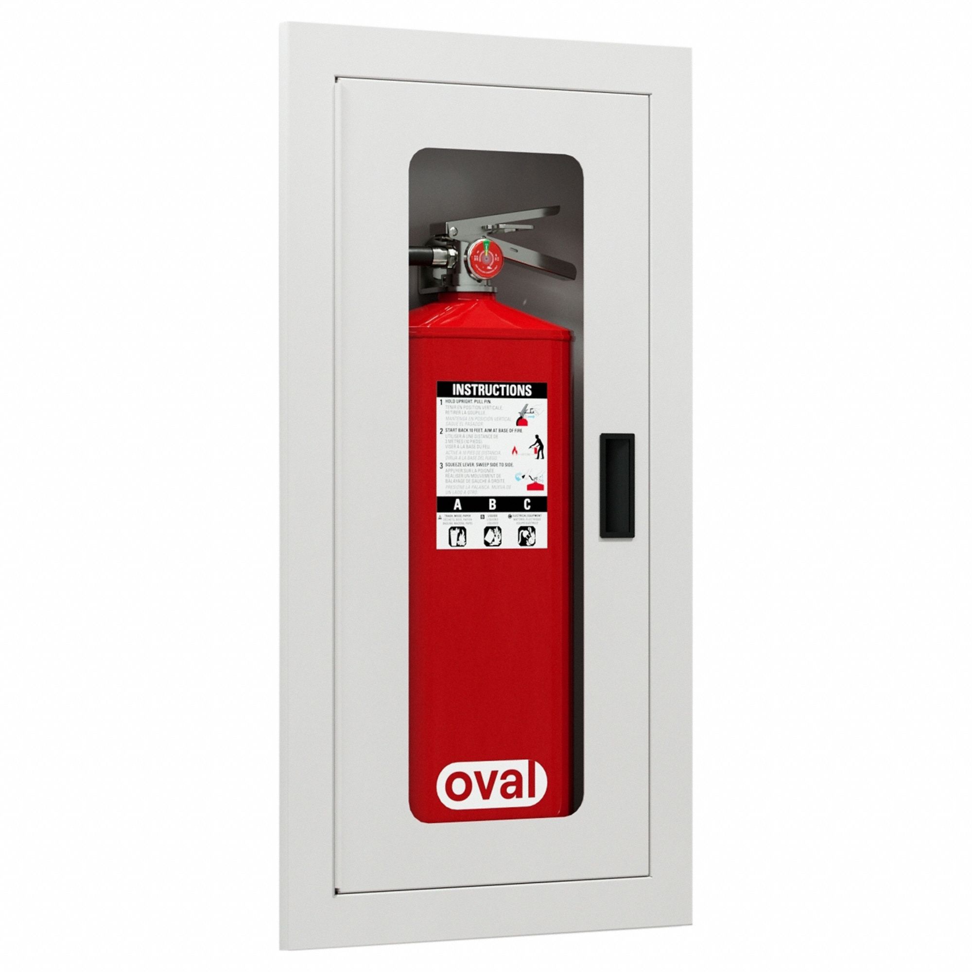 Fire Extinguisher Cabinet: For 10 lb Tank Capacity, Recessed, White