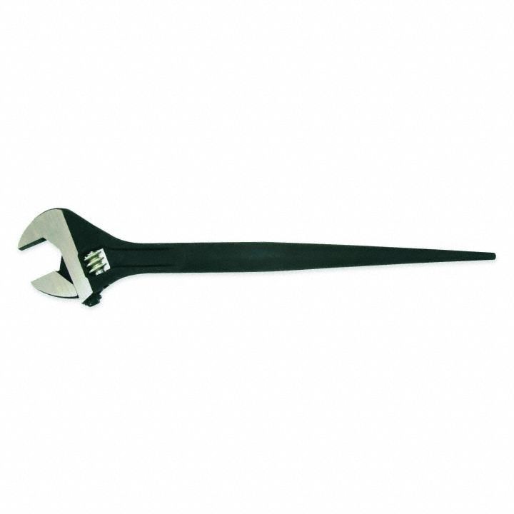 Spud Wrench: Alloy Steel, Black Oxide, 1 1/8 in Head Size, 0 in Offset, 1/2 in Head Thick