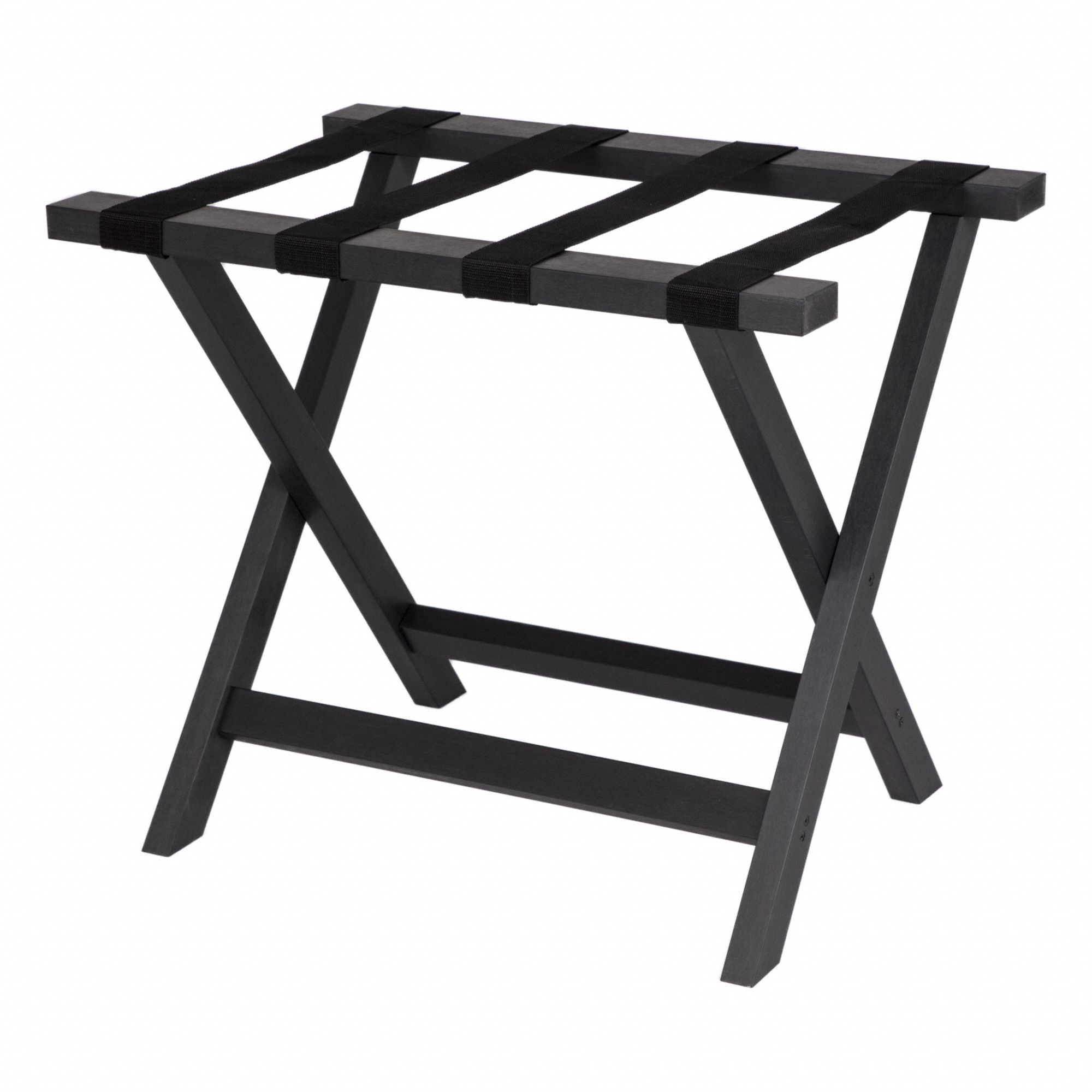 Folding Luggage Rack: 150 lb Load Capacity, Espresso, Composite, No Rail/Handle