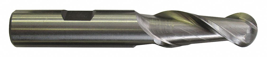 BALL END MILL, 2 FLUTE, 1/2 X 7/16 IN, HIGH-SPEED STEEL