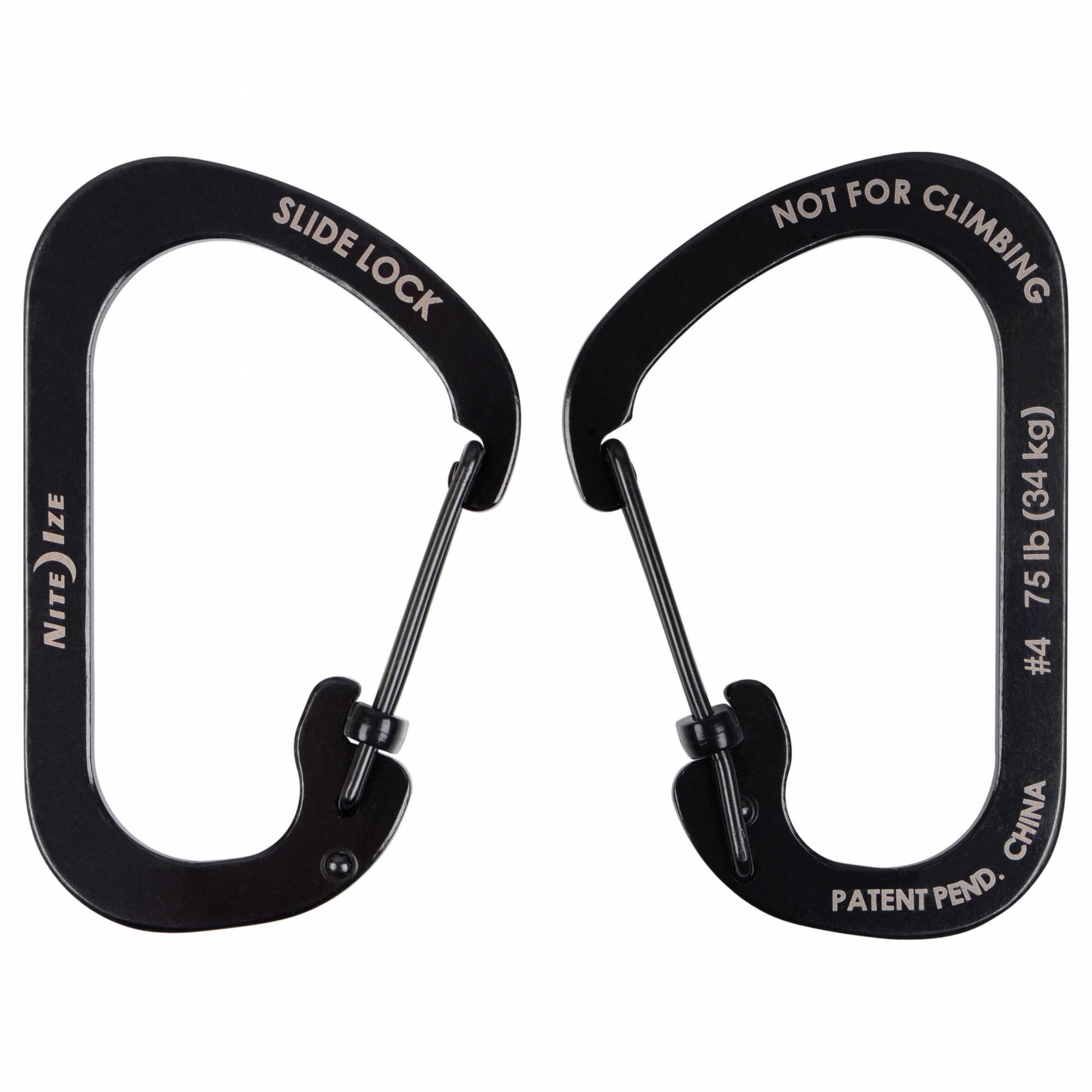 Carabiner: 75 lb Working Load Limit, Wire Gate, Stainless Steel, 3 3/32 in Overall Lg