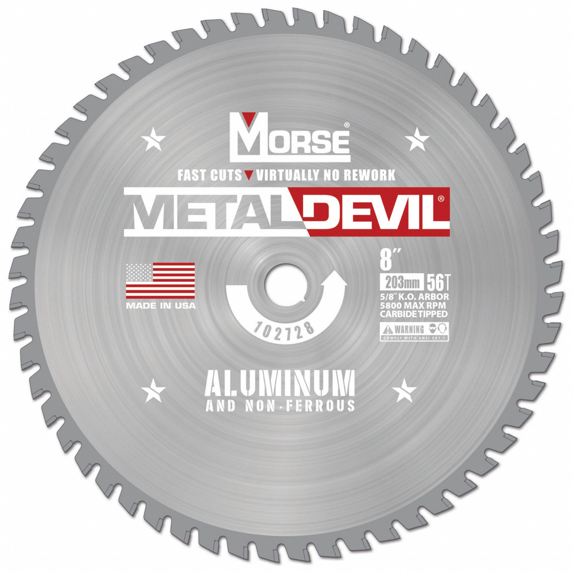 Circular Saw Blade: 8 in Blade Dia., 56 Teeth, 0.08 in Cut Wd, 5/8 in Arbor Size, Carbide