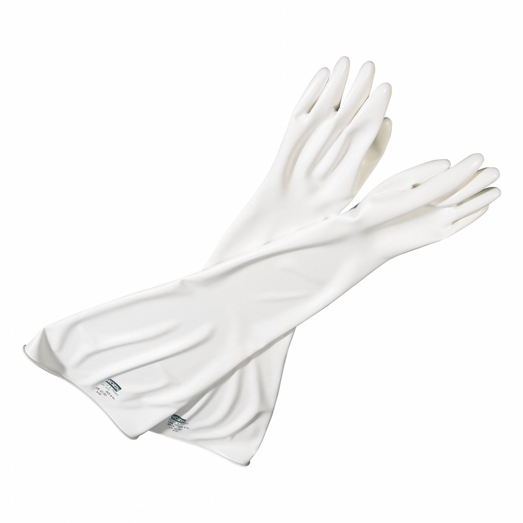 Glove Box Gloves: 10 in For Port Size, 15 mil Thick, White, 32 in Glove Lg, 1 PR
