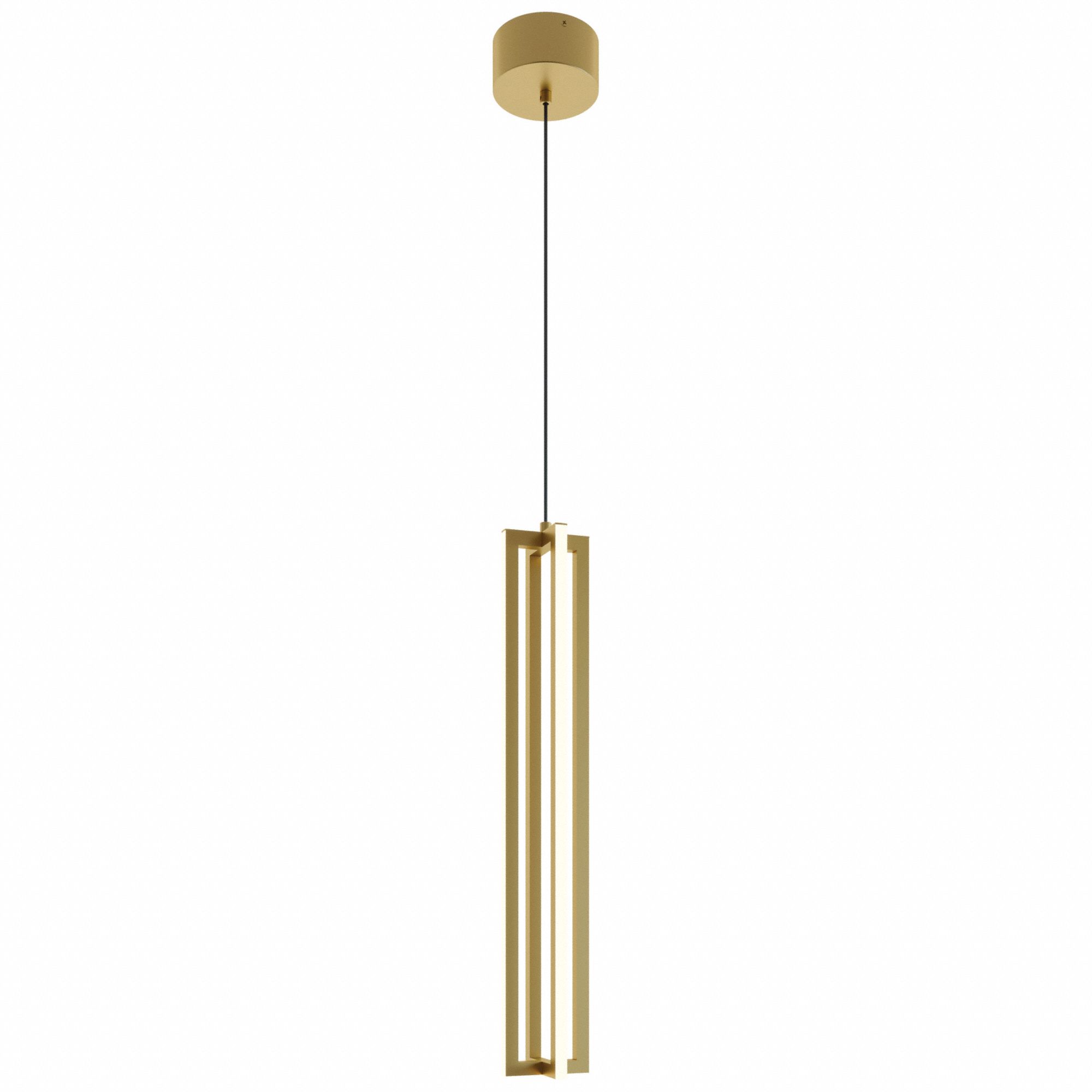 LEDPendant: 4 in Dia, 24 in Ht, Gold, 2, 400 lm, 3000K, 25 W, 120V AC, Dimmable