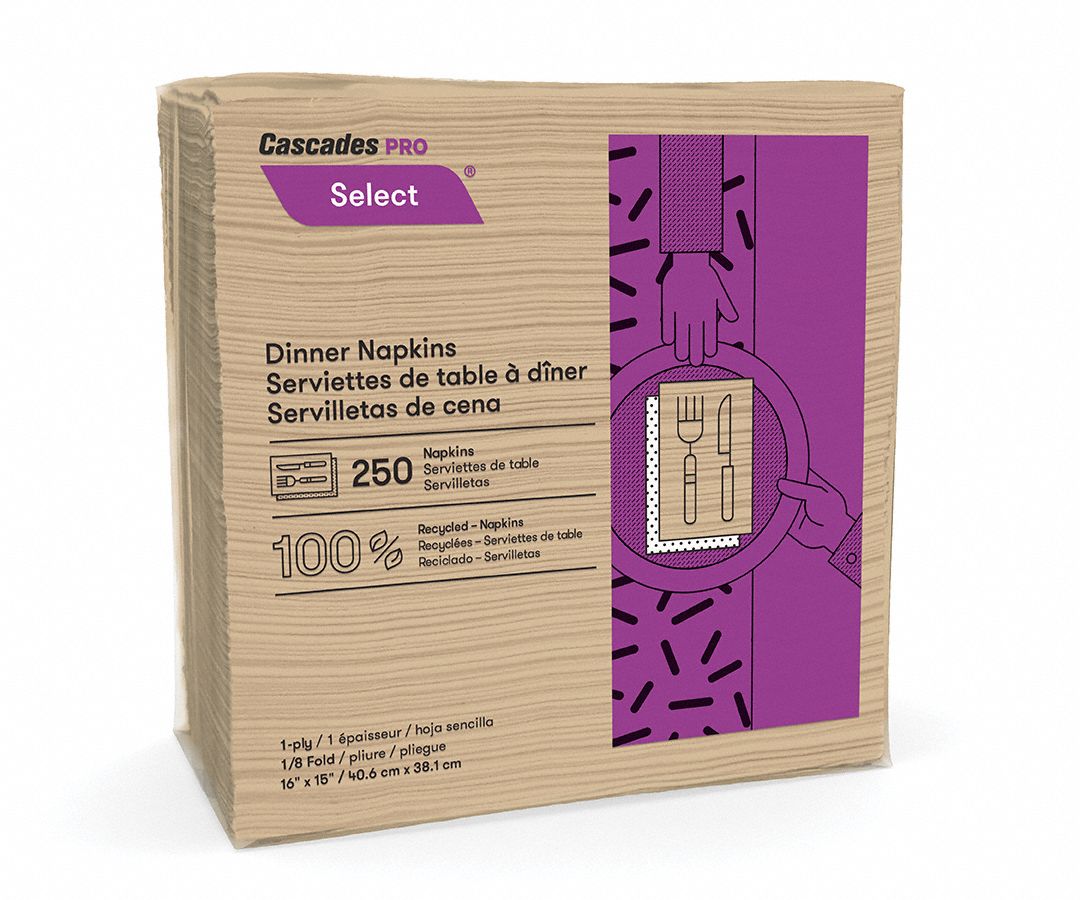 DINNER NAPKINS, 1-PLY, NATURAL, 250 NAPKINS, 12 PACK PER PACK