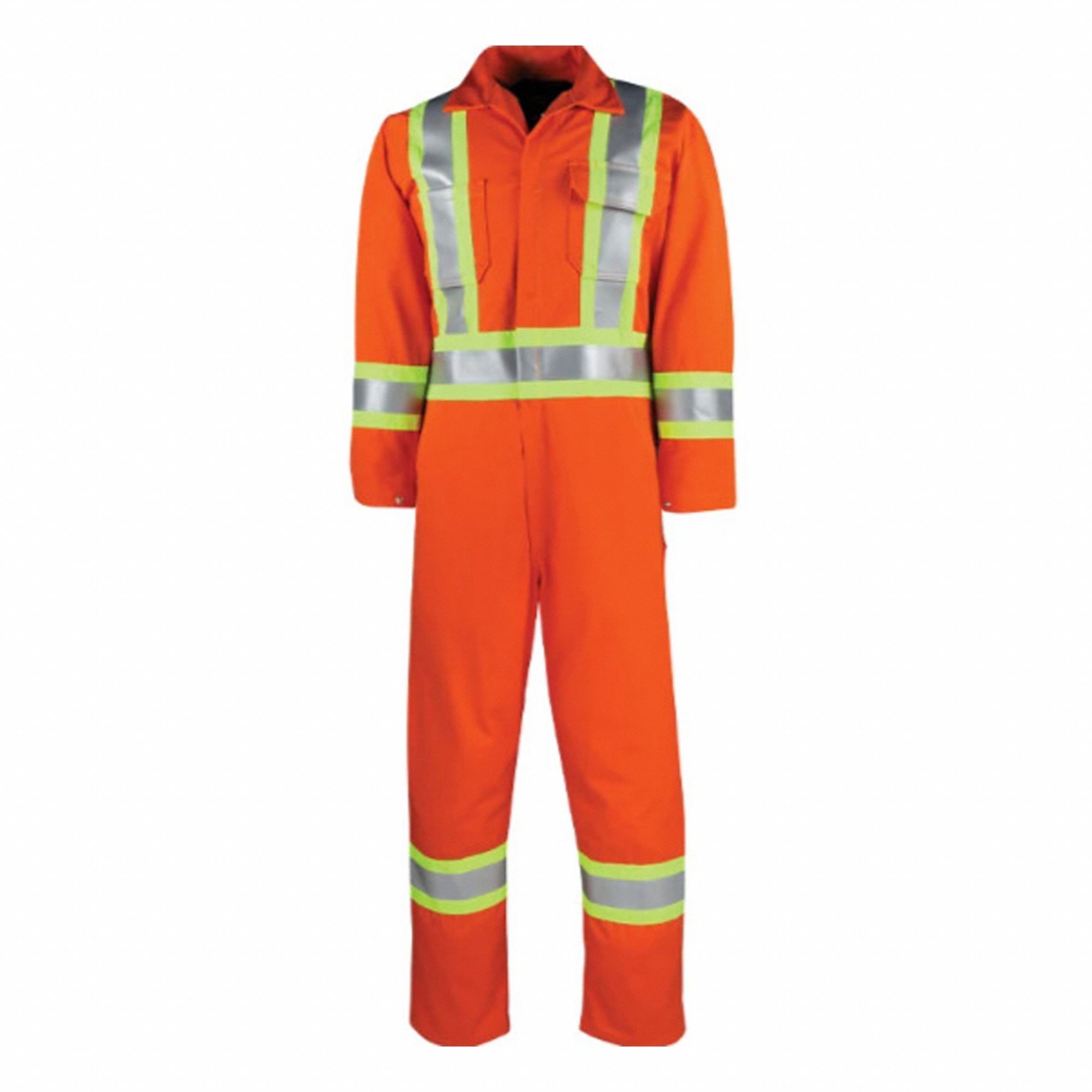 MEN'S COVERALLS, L, ORANGE, 9 OZ FABRIC, FLAME RESISTANT, HI-VIS, 7 POCKETS