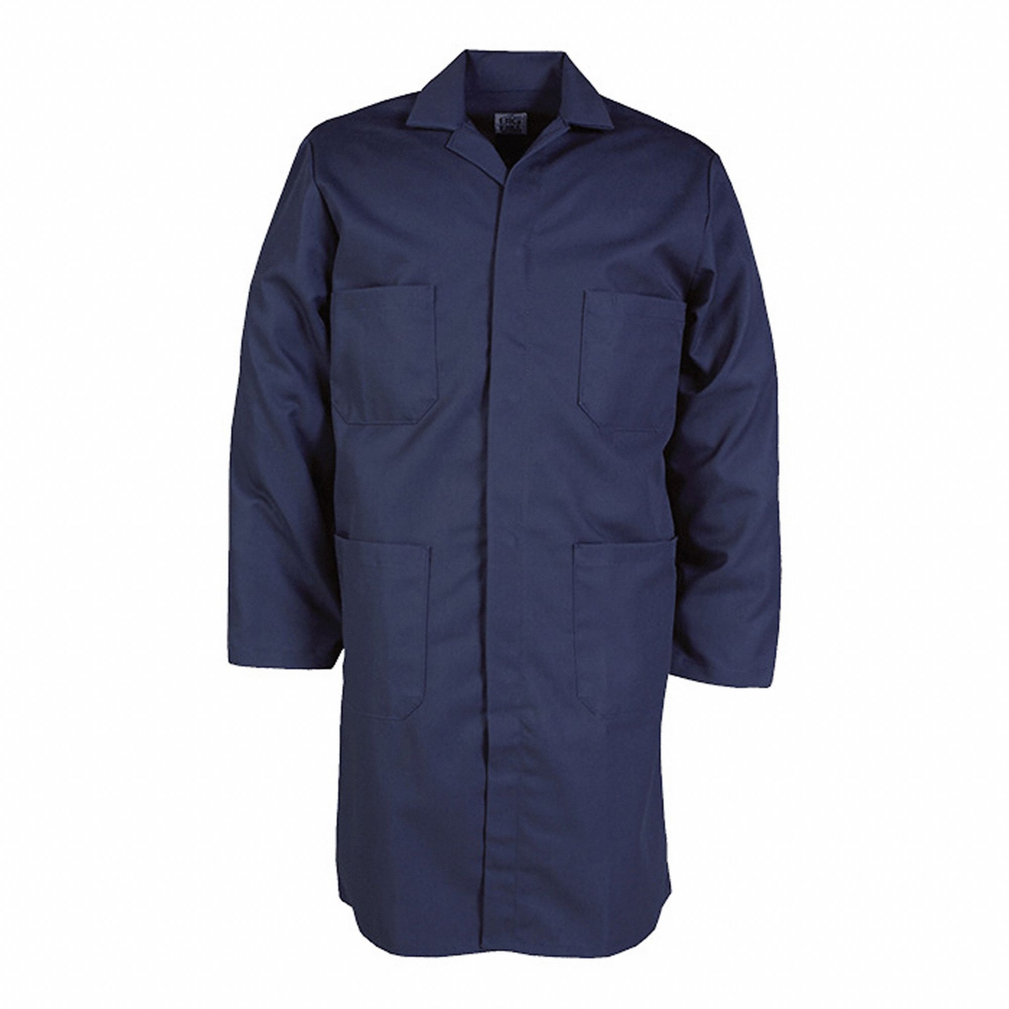 INDUSTRIAL LAB/SHOP/WELDERS COAT, NAVY, 100% COTTON, 8.5 OZ FABRIC, 4 POCKETS