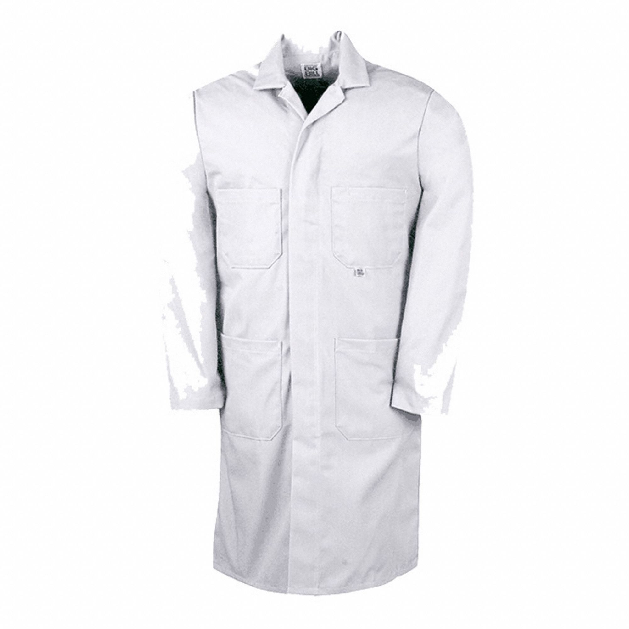 MEN'S SHOP/LAB COAT, WHITE, SIZE L, 35% COTTON/65% POLYESTER, 7.5 OZ FABRIC WEIGHT