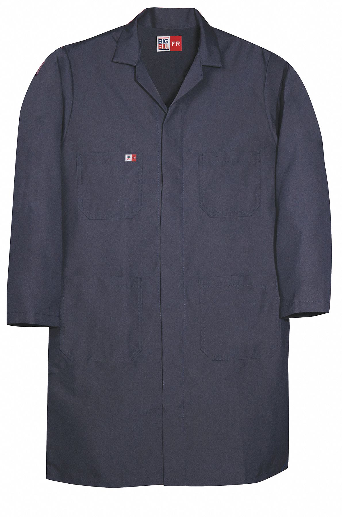 FR LAB COAT, CSA Z462, ZIPPER/STORM FLAP, SZ M/CHEST 47 IN/42 1/2 IN L, NAVY, COTTON/NYLON