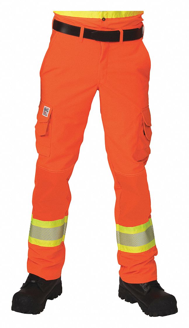 HIGH-VISIBILITY PANTS, MEN'S, ORANGE, WAIST 28 IN/INSEAM 30 IN, POLYESTER