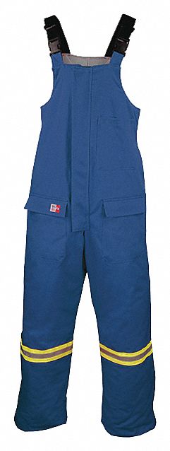 FLAME-RESISTANT BIB OVERALLS, HRC 4, ROYAL BLUE, 54 IN WAIST/32 IN INSEAM, NOMEX III A