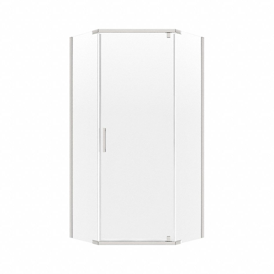 Shower Door: 25 1/2 in Max. Door Wd, 23 3/4 in Fixed Panel Wd, 74 in Overall Ht, Frameless