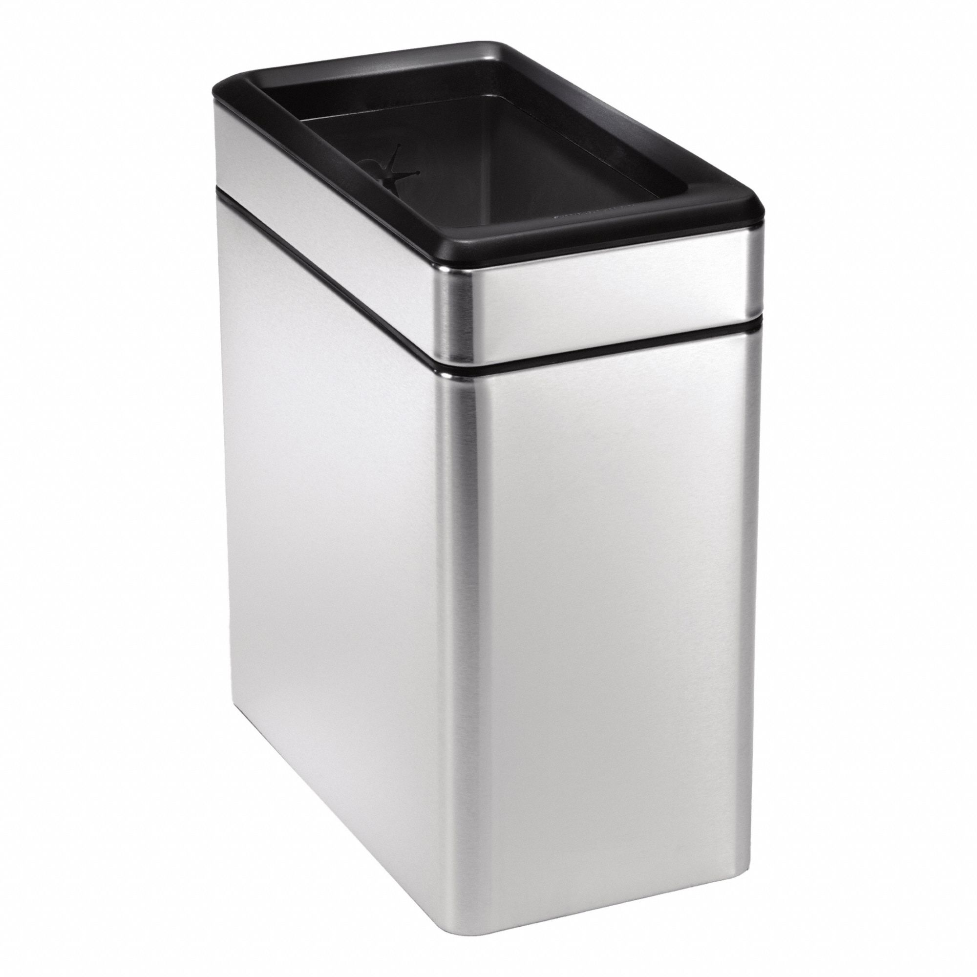 Trash Can: Stainless Steel, 3 gal Container Capacity, Open Top, 6 1/4 in Overall Wd