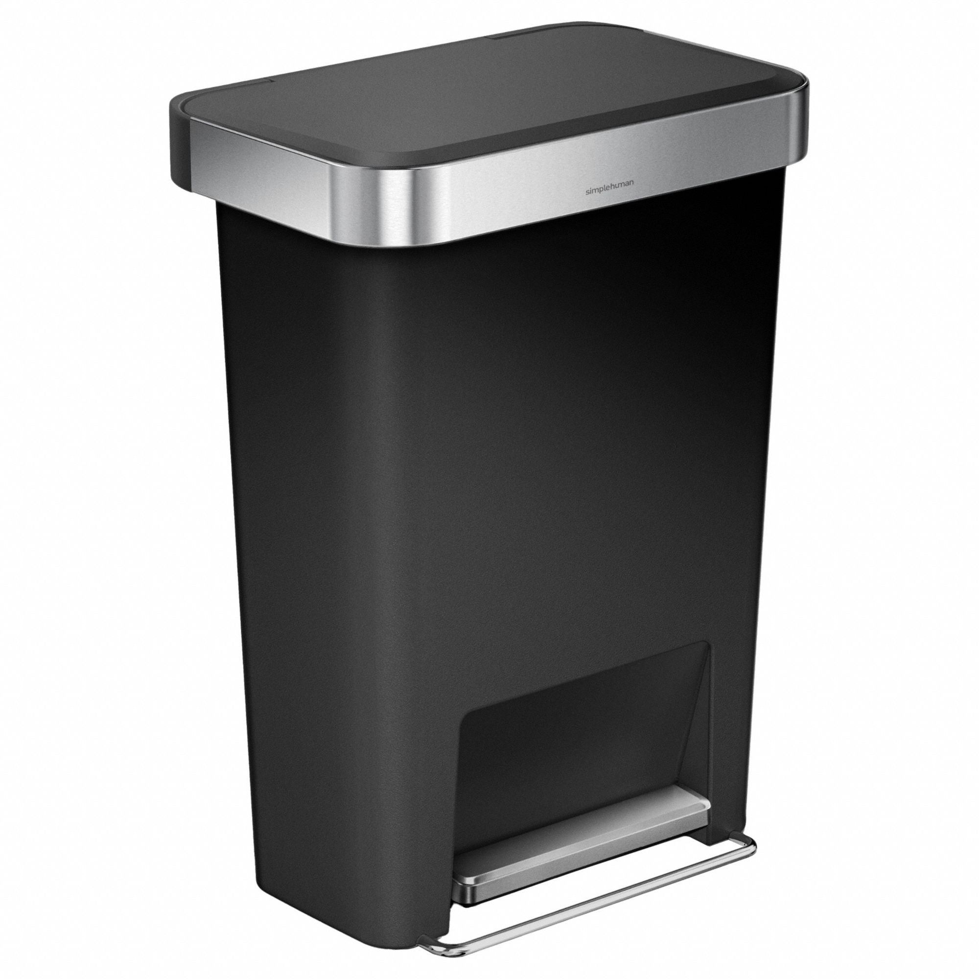 Step-On Trash Container: Plastic, 12 gal Capacity, 19 in Overall Wd, 25 in Overall Ht
