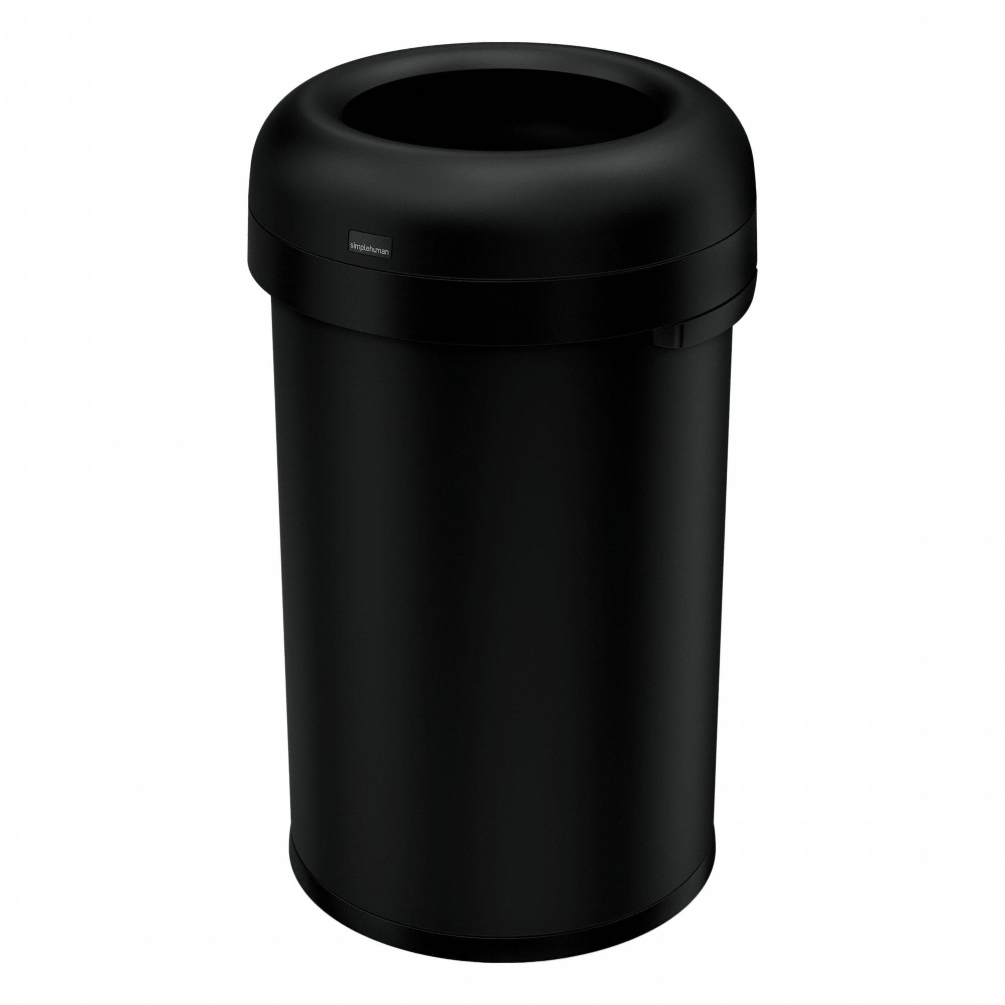 Trash Can: Steel, 21 gal Container Capacity, Dome Top, 17 3/4 in Overall Dia, Black