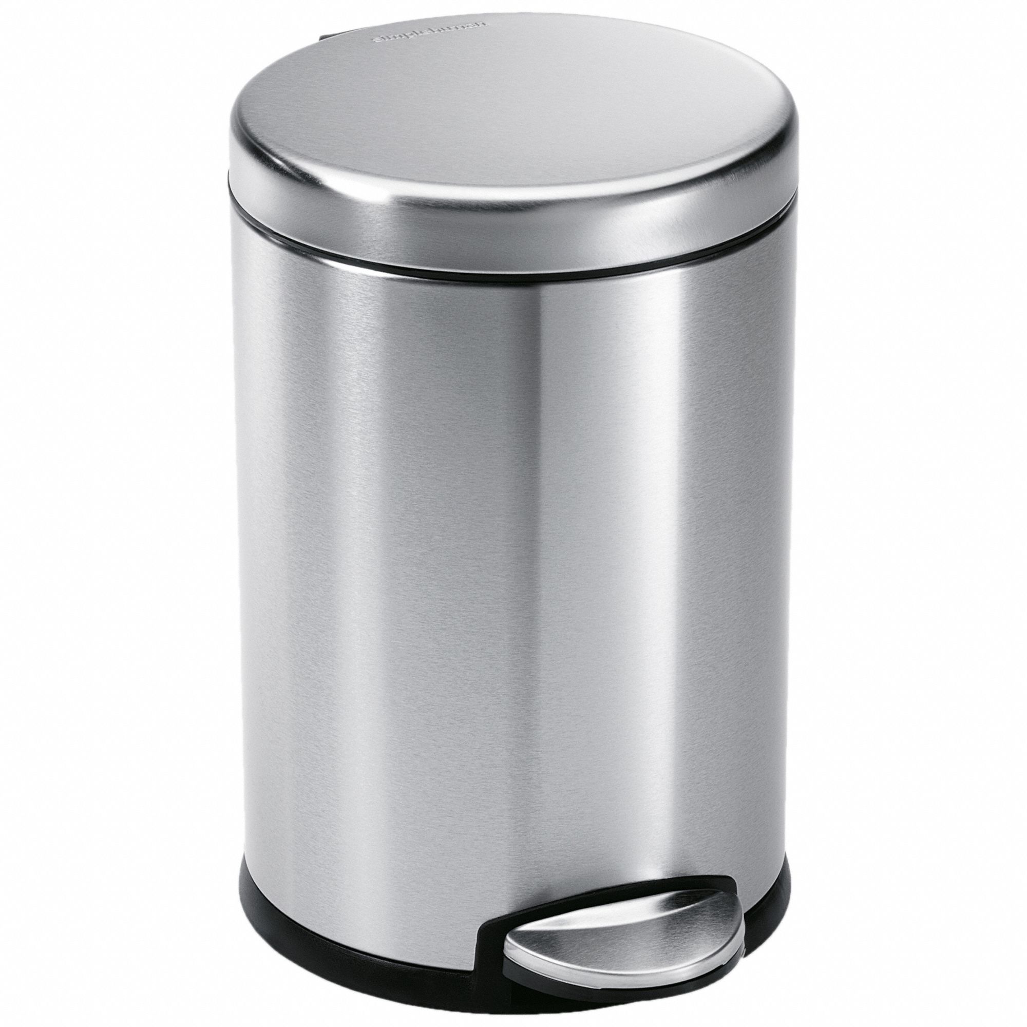 Step Can: Metal, Silver, 1 1/4 gal Capacity, 7 5/8 in Wd/Dia, 10 in Dp, 12 1/8 in Ht