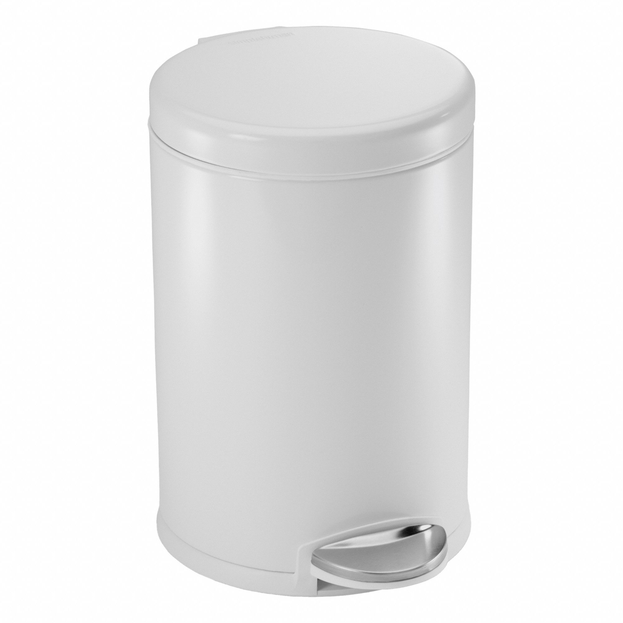 Step-On Trash Container: Stainless Steel, 1 gal Capacity, 7 5/8 in Overall Dia, White