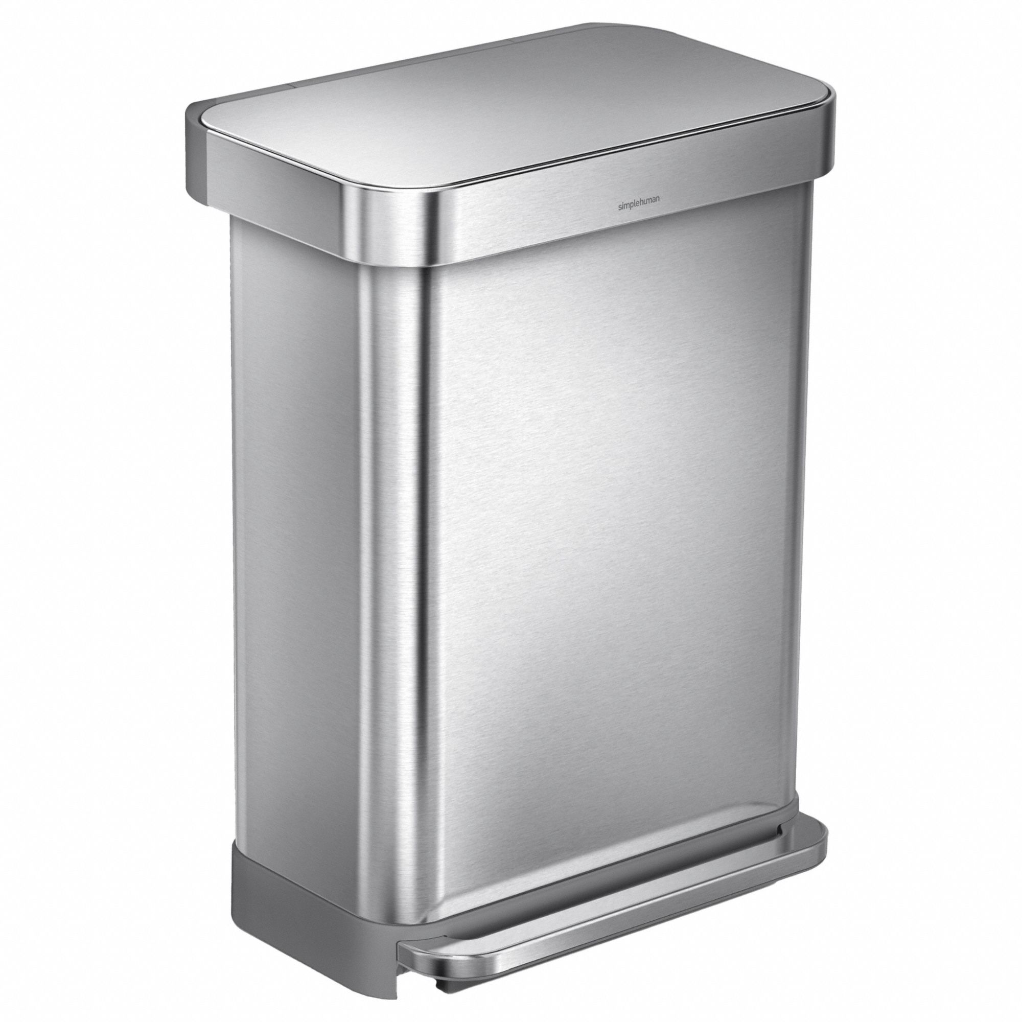 Step-On Trash Container: Stainless Steel, 14 1/2 gal Capacity, 18 1/2 in Overall Wd