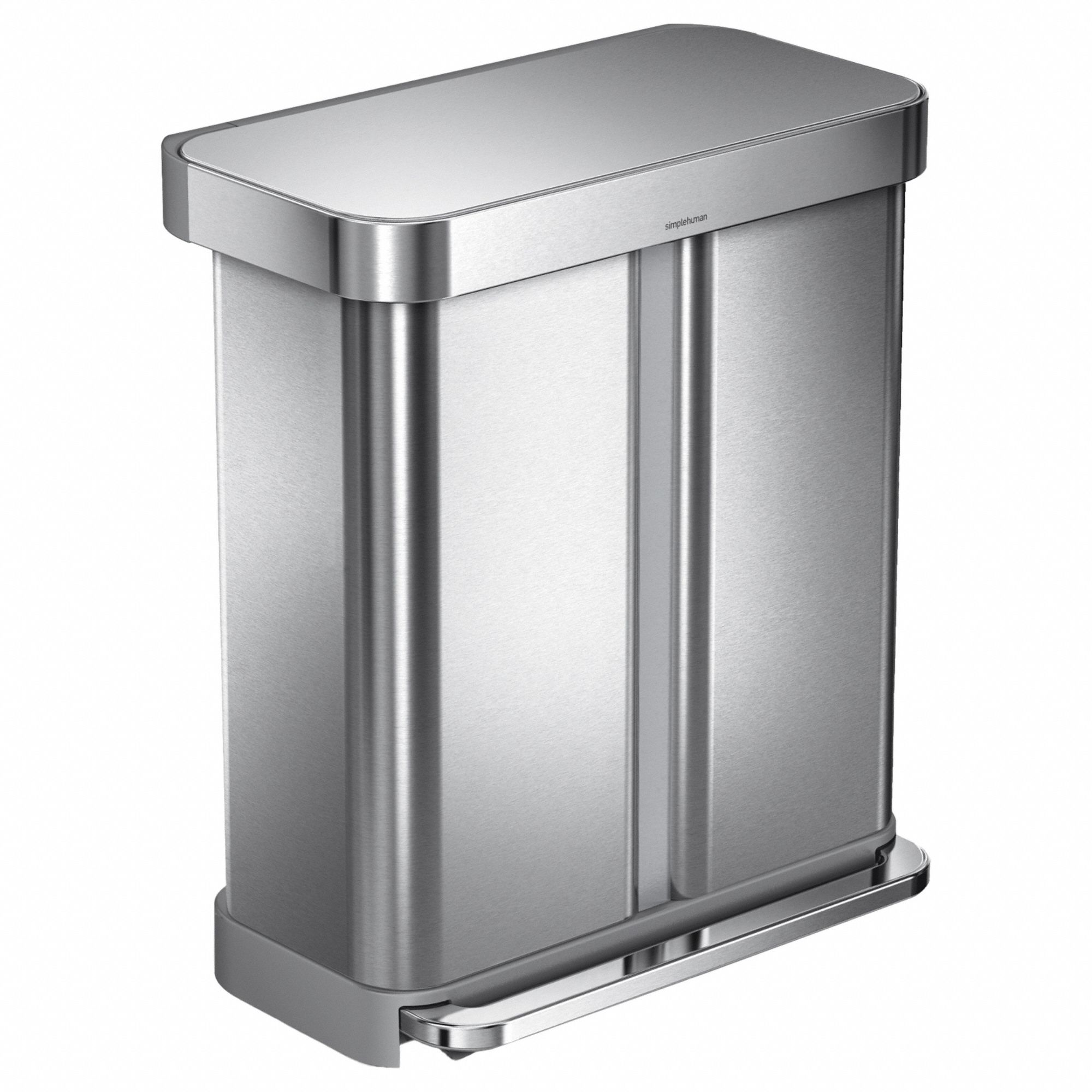 SIMPLEHUMAN, Silver, 65/16 gal/9 gal Capacity, Recycling/Trash Can