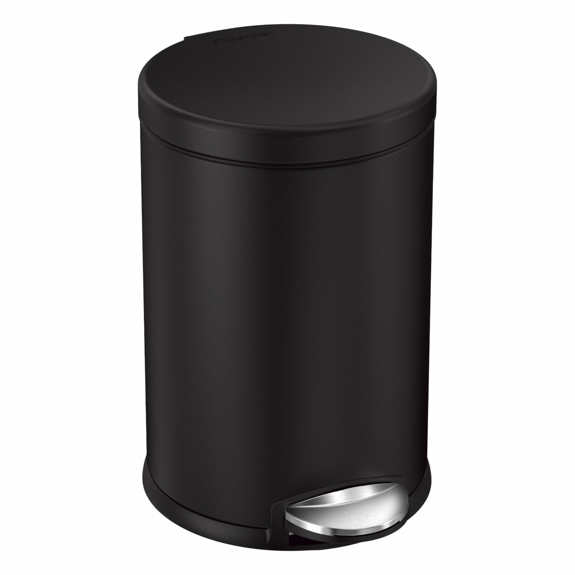 Step-On Trash Container: Stainless Steel, 1 gal Capacity, 7 5/8 in Overall Dia, Black