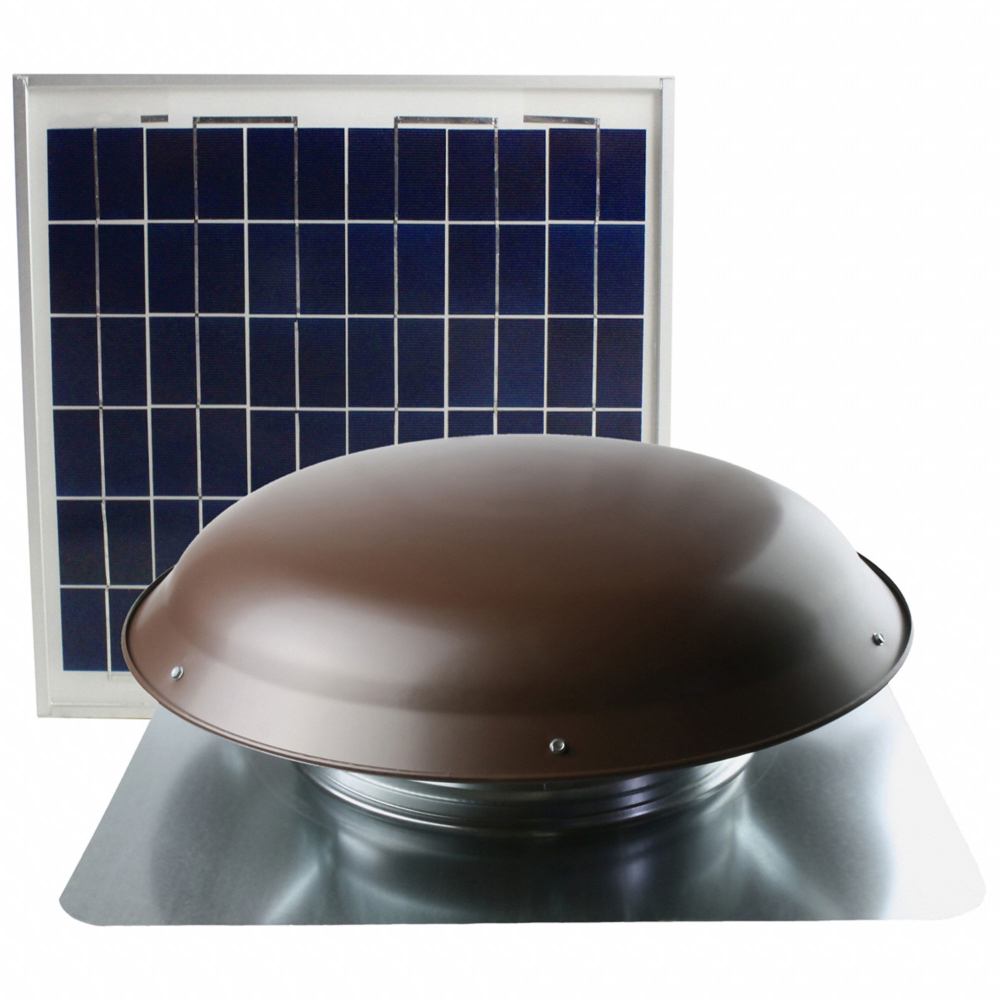 ATTIC EXHAUST FAN, ROOF MOUNT, SOLAR, MAX 1,600 SQ FT ATTIC, 1,000 CFM MAX, MANUAL, BROWN STEEL