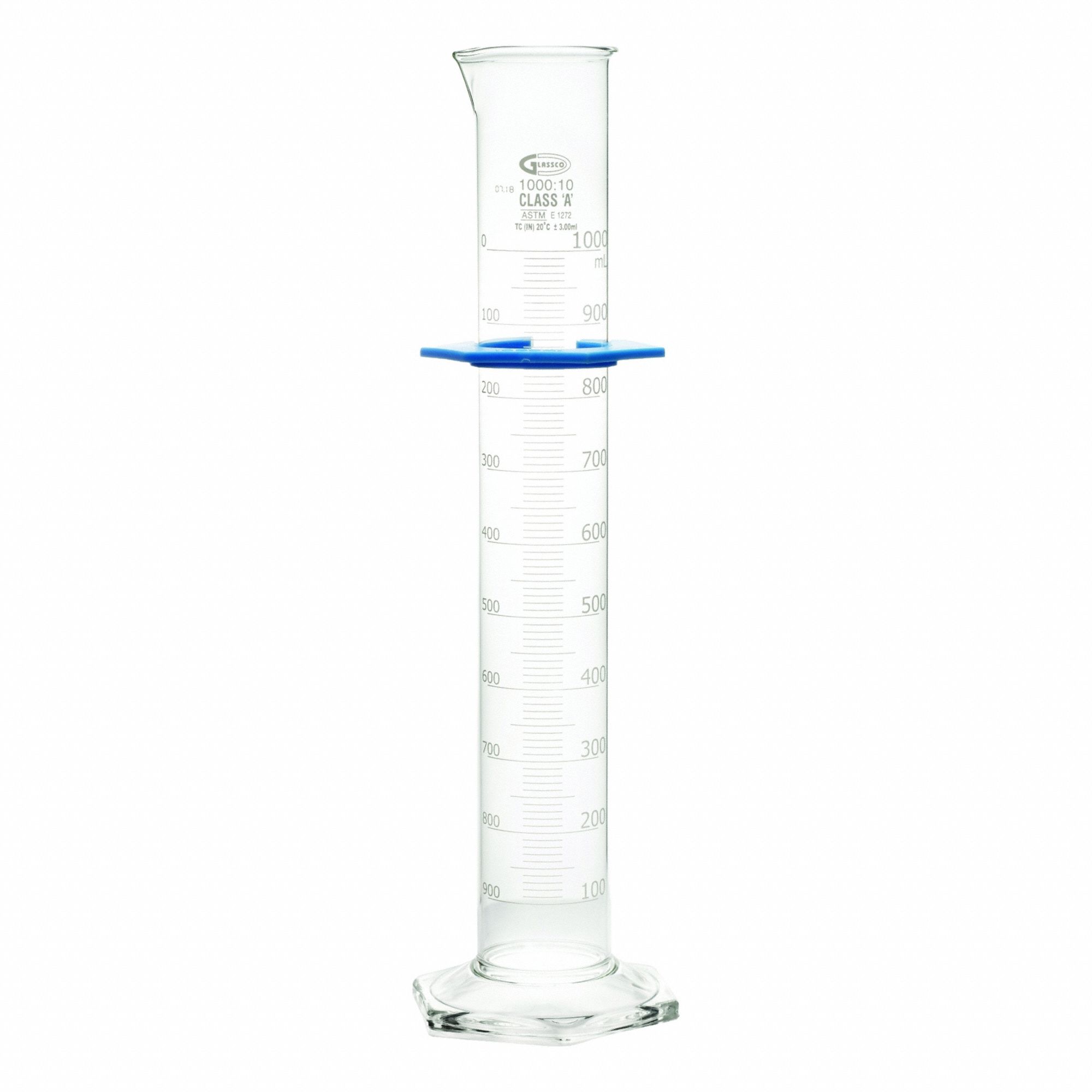 UNITED SCIENTIFIC SUPPLIES INC Graduated Cylinder: 1 L, A, To Contain (TC), Bumper Included (MPN CY3021-1000). Key specifications — ASTM Specification: E1272; Brand: UNITED SCIENTIFIC SUPPLIES INC; USP Specification: Type I; Closure Included: No; Includes: Bumper.