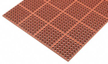 Matting: 3 ft x 10 ft, 3/8 in Thick, Raised Non-Slip Surface, Red, Natural Rubber, Straight Edge