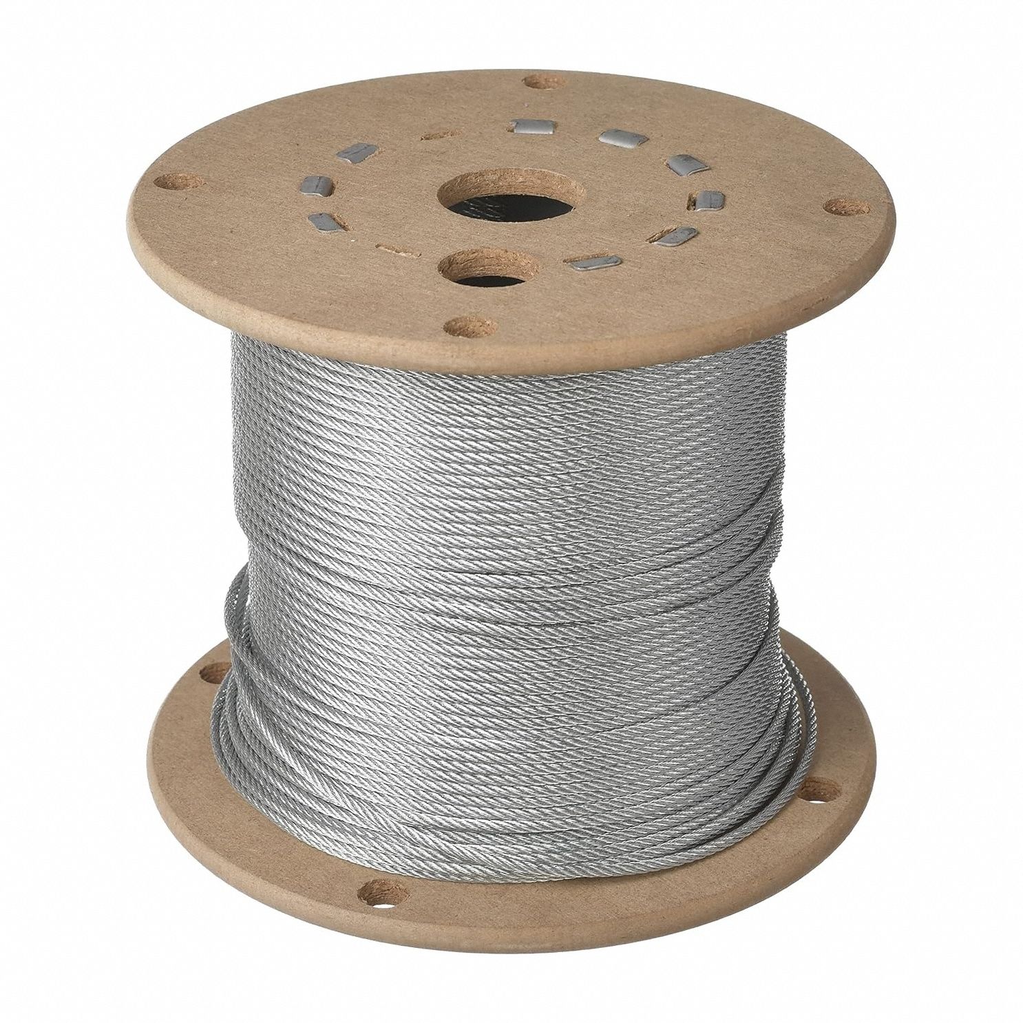 Cable: Galvanized Steel, 7 x 7, 184 lb Working Load Limit, 250 ft Overall Lg, Silver