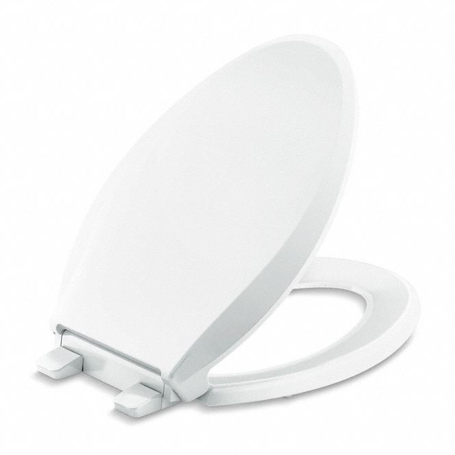 Toilet Seat: Closed, Cover Included, Plastic, Concealed, 18 1/16 in Seat Ht, White