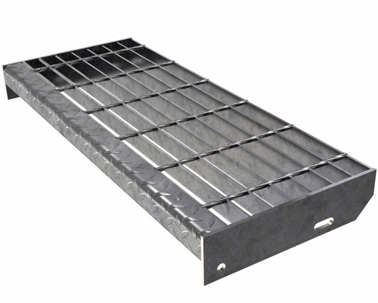 Carbon Steel Stair Tread: Smooth, Galvanized, 24 in Tread Wd, 8 9/16 in Tread Dp, 7 Bearing Bars