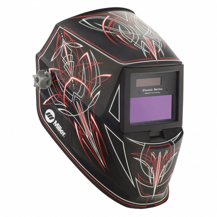 Welding Helmet: Auto-Darkening, 2 Arc Sensors, Graphics, Rise, W8/W9/W10/W11/W12/W13, 6 sq in