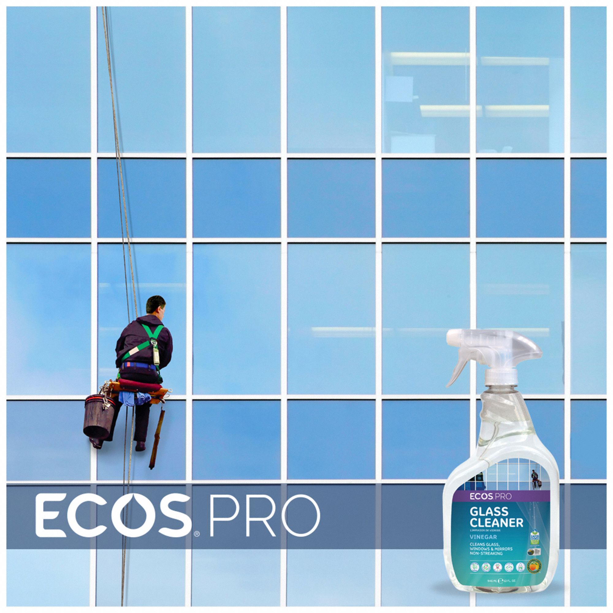 ECOS PRO Glass Cleaner Liquid, Trigger Spray Bottle, 32 oz, Ammonia