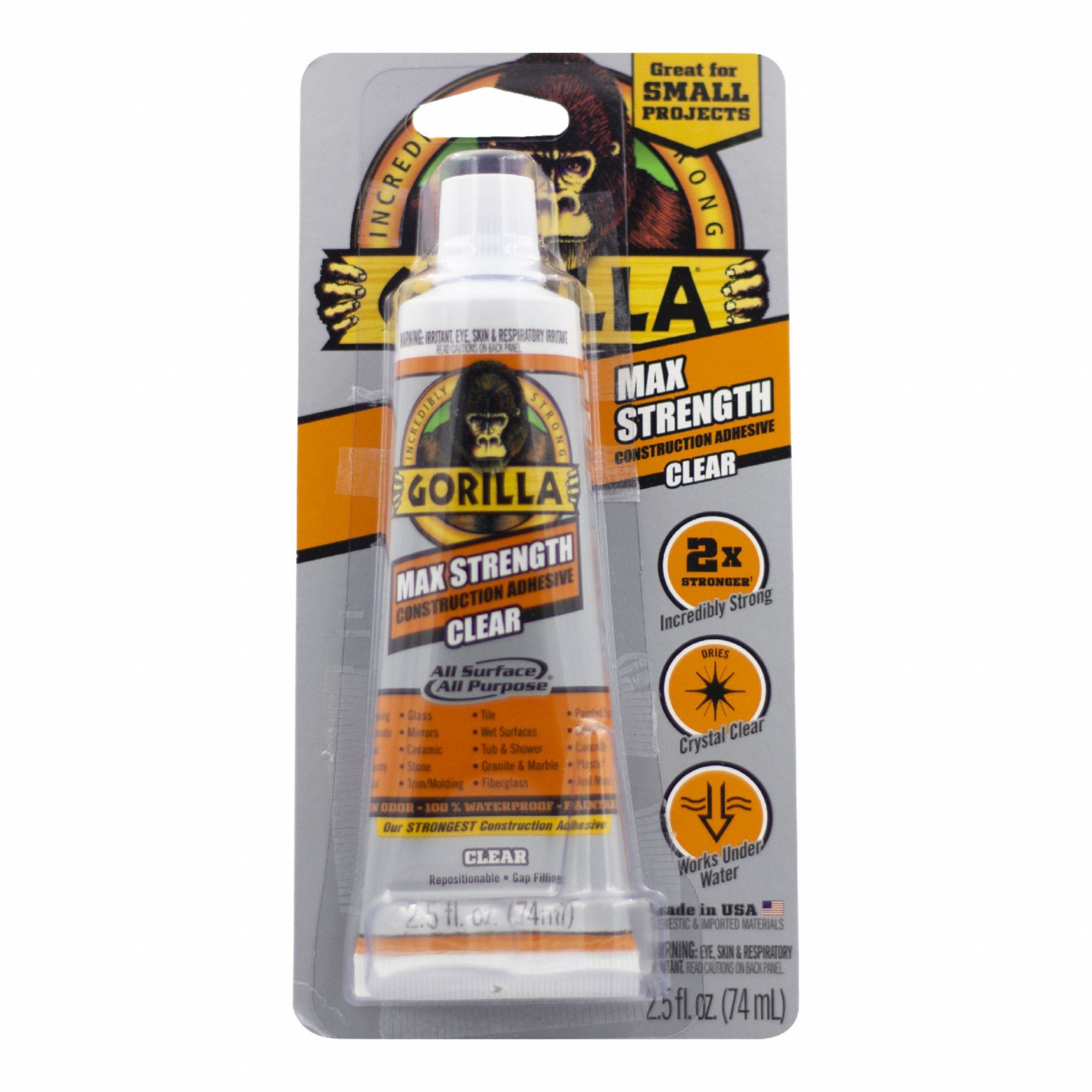 Construction Adhesive: Max Strength, 2.5 fl oz, Tube, Clear