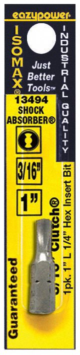 Driver Bit: Insert Bit, Imperial, Clutch Head, 1/4 in Bit Industry Size, Std, Impact Rated