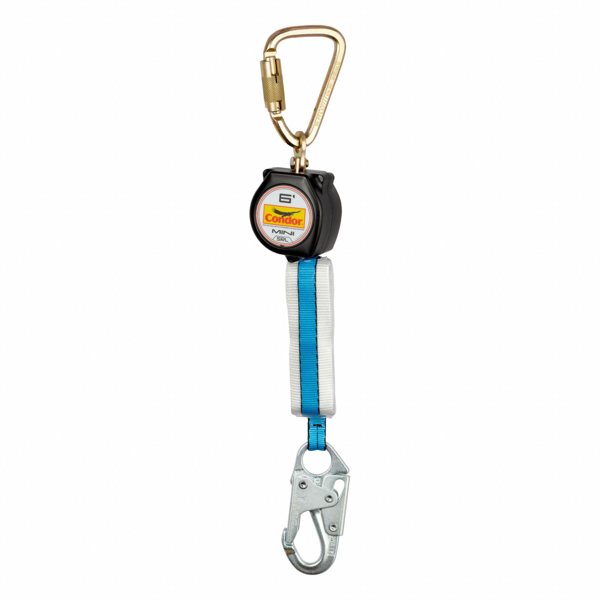 Self-Retracting Lifeline: Aluminum Snap Hook Anchor, Harness Steel Carabiner, 6 ft Line