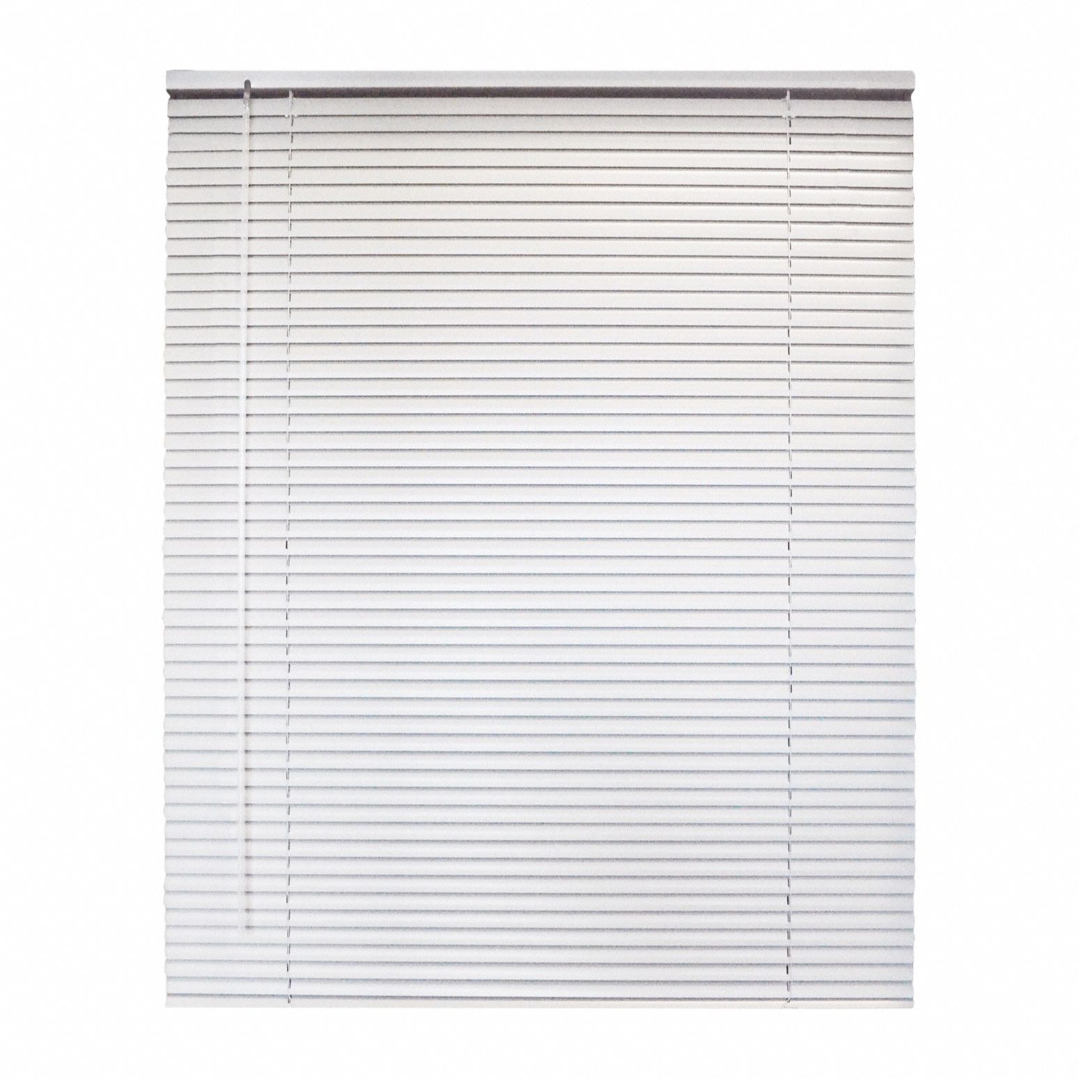 Cordless Aluminum Mini Blind: White, 30 1/2 in Wd, 60 in Ht, 2 in Dp, Aluminum, PVC