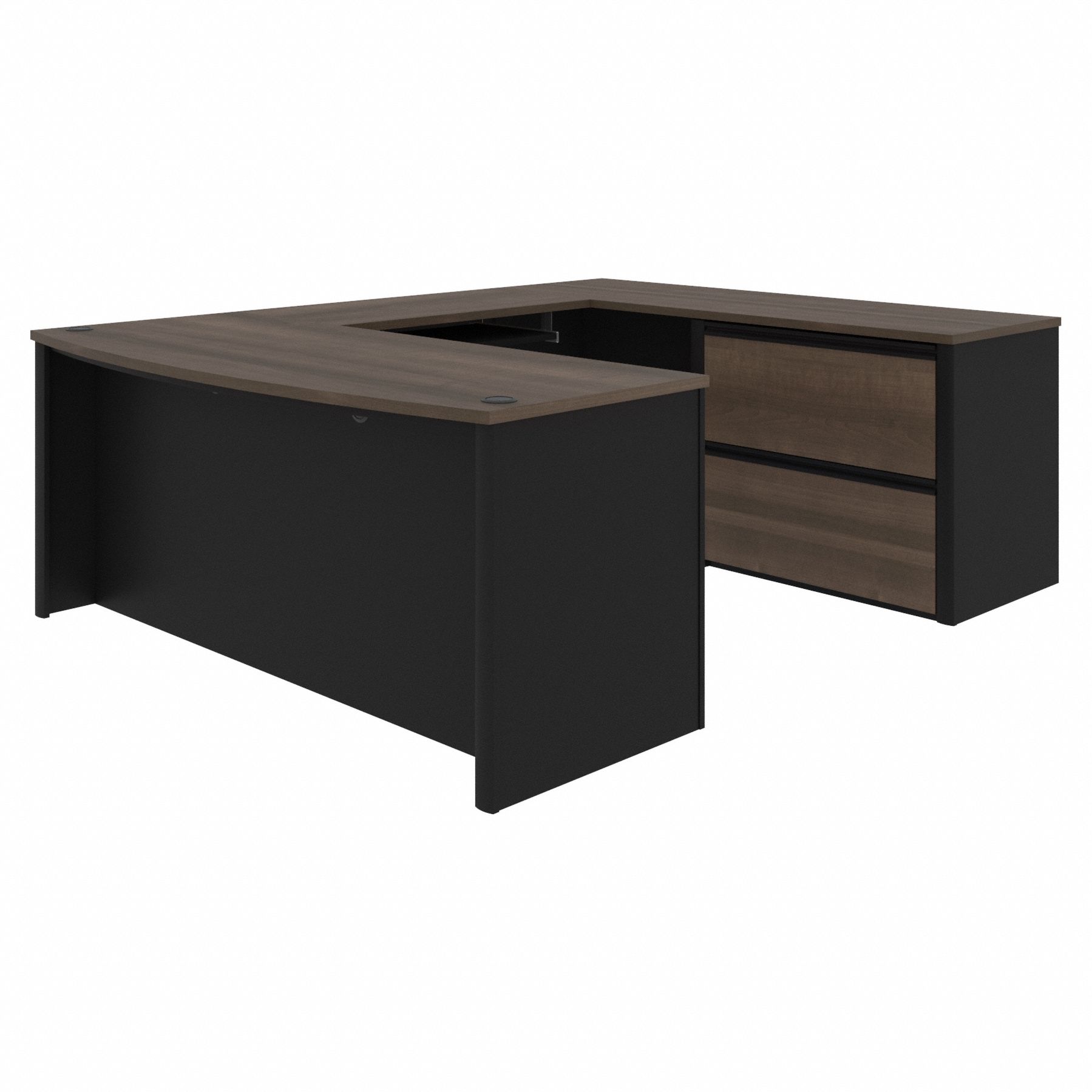 U-Shaped Office Desk: Antigua/Black, 71 1/8 in Overall Wd, 92 5/8 in Overall Dp, ANSI/BIFMA
