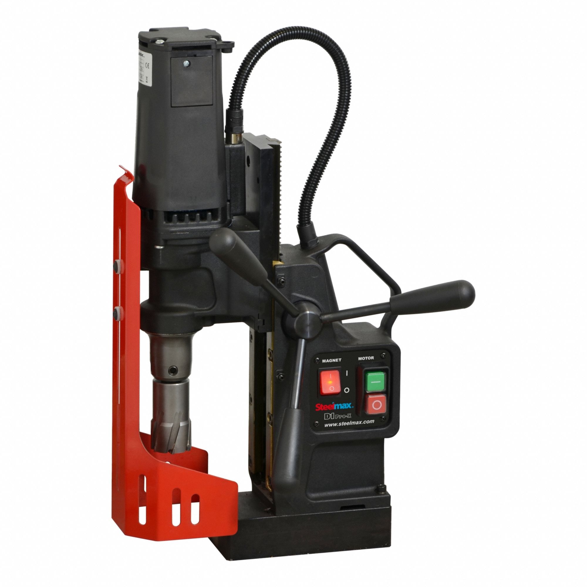 STEELMAX Drill Press: 440 RPM – 440 RPM, Electric Magnet, 6 in Drill Travel, 115V AC, 10 A Current (MPN D1-Pro-X). Key specifications — attr1253941: Weldon; attr1253957: Electric; attr1253912: STEELMAX.