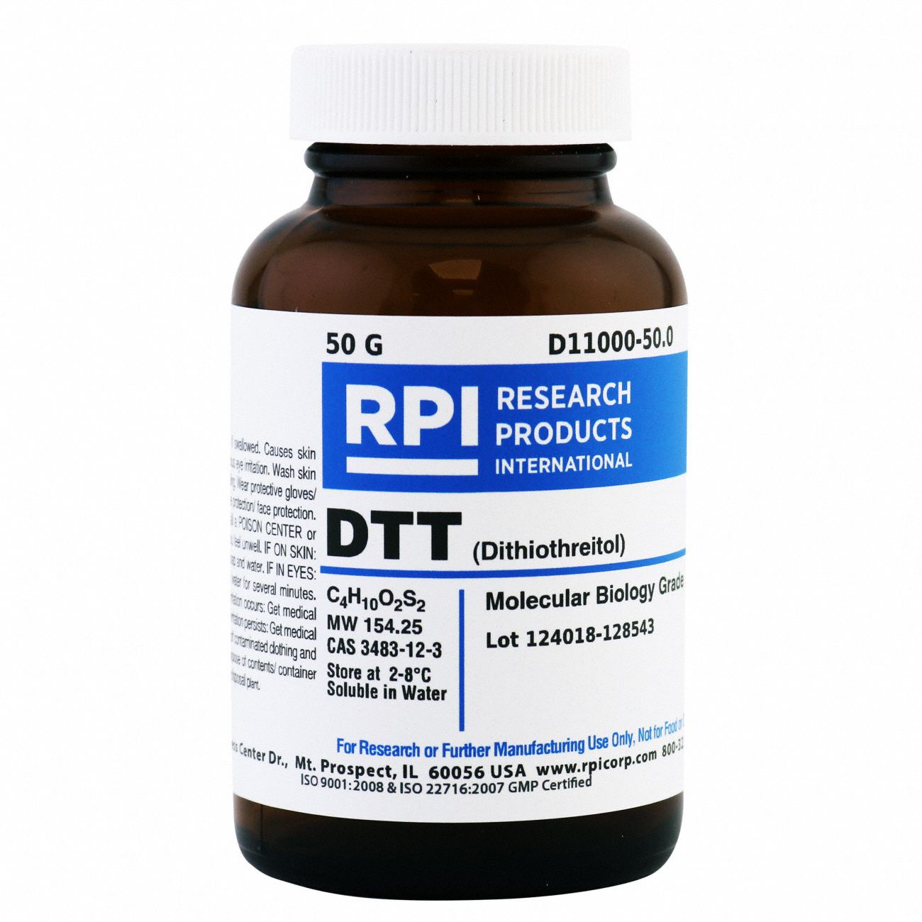 DTT (DL-Dithiothreitol) - Clelands Reagent: Lab, 50 g, 3483-12-3, Powder, Glass, 18 mo Shelf Life, 1