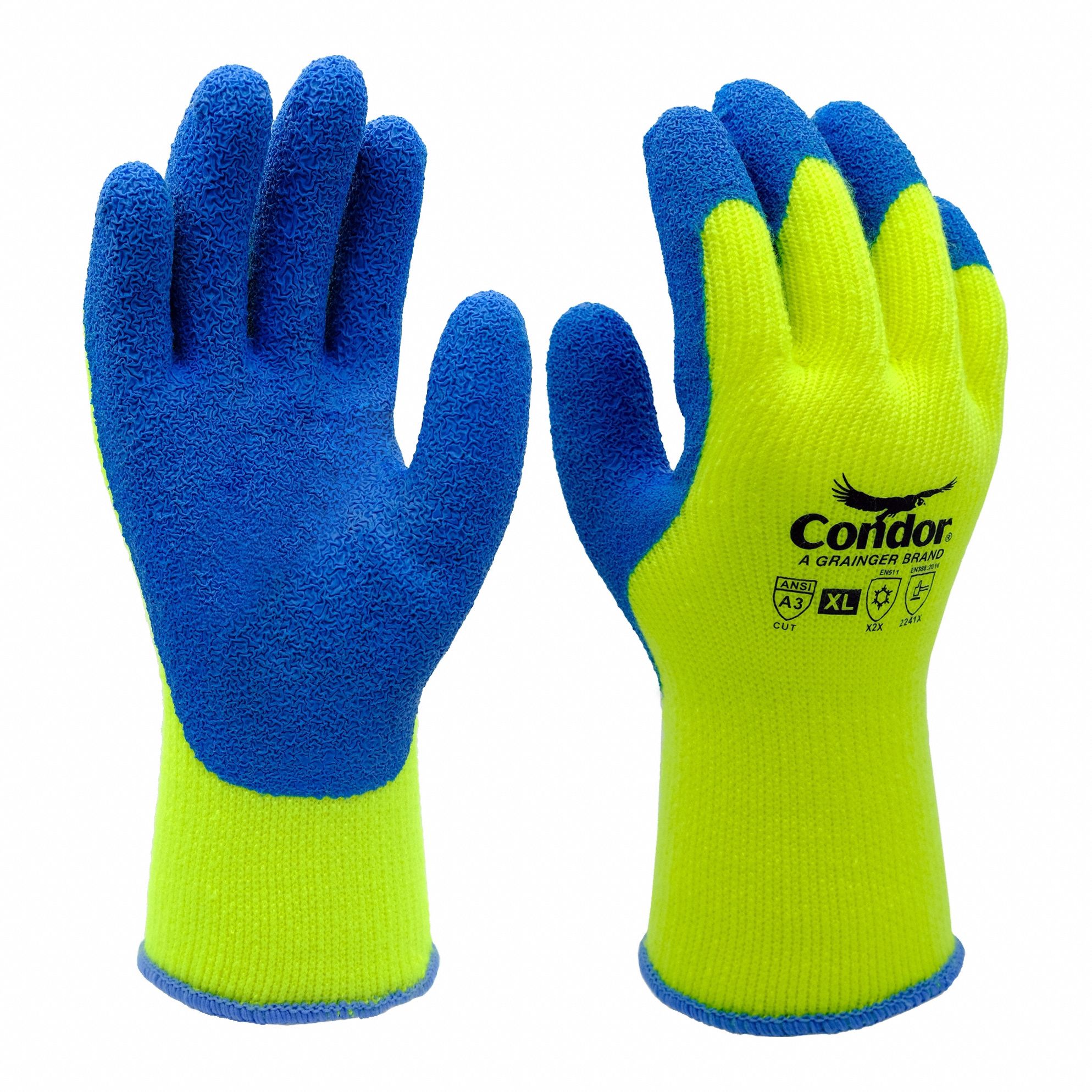 Knit Cold-Condition Insulated Gloves: 2XL ( 11 ), Palm, Dipped, Latex, Palm, Latex, 1 PR