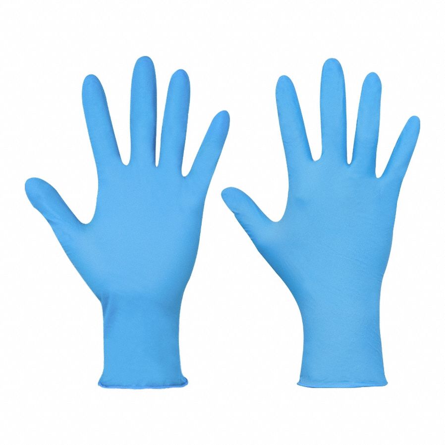Disposable Gloves: Food-Grade/Gen Purpose, L ( 9 ), 3 mil, Powder-Free, Nitrile, Blue, 200 PK
